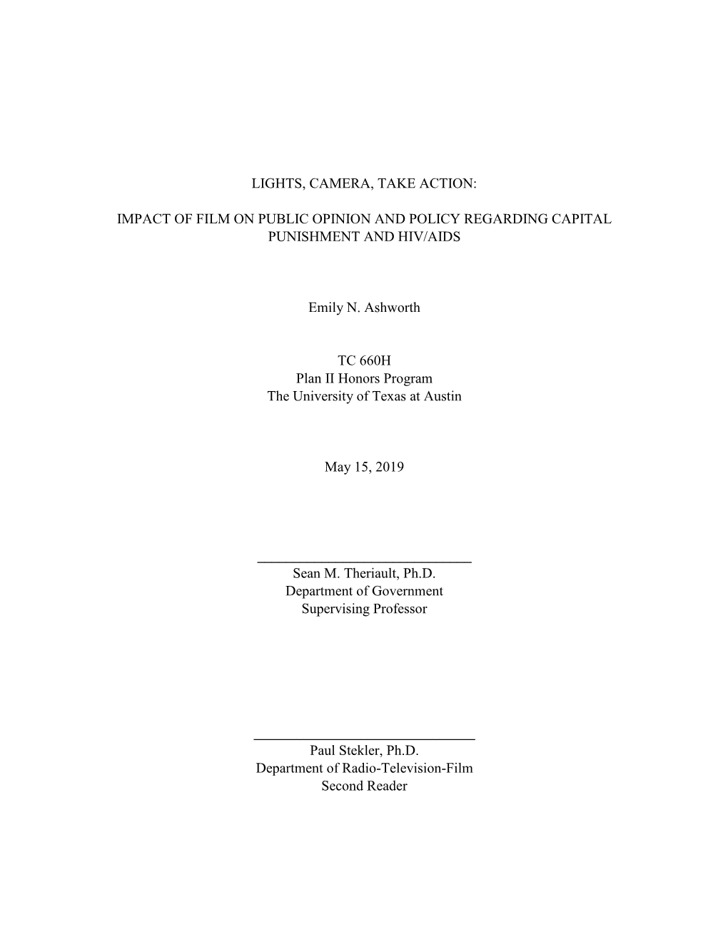 Lights, Camera, Take Action: Impact of Film on Public Opinion and Policy Regarding Capital Punishment and HIV/AIDS