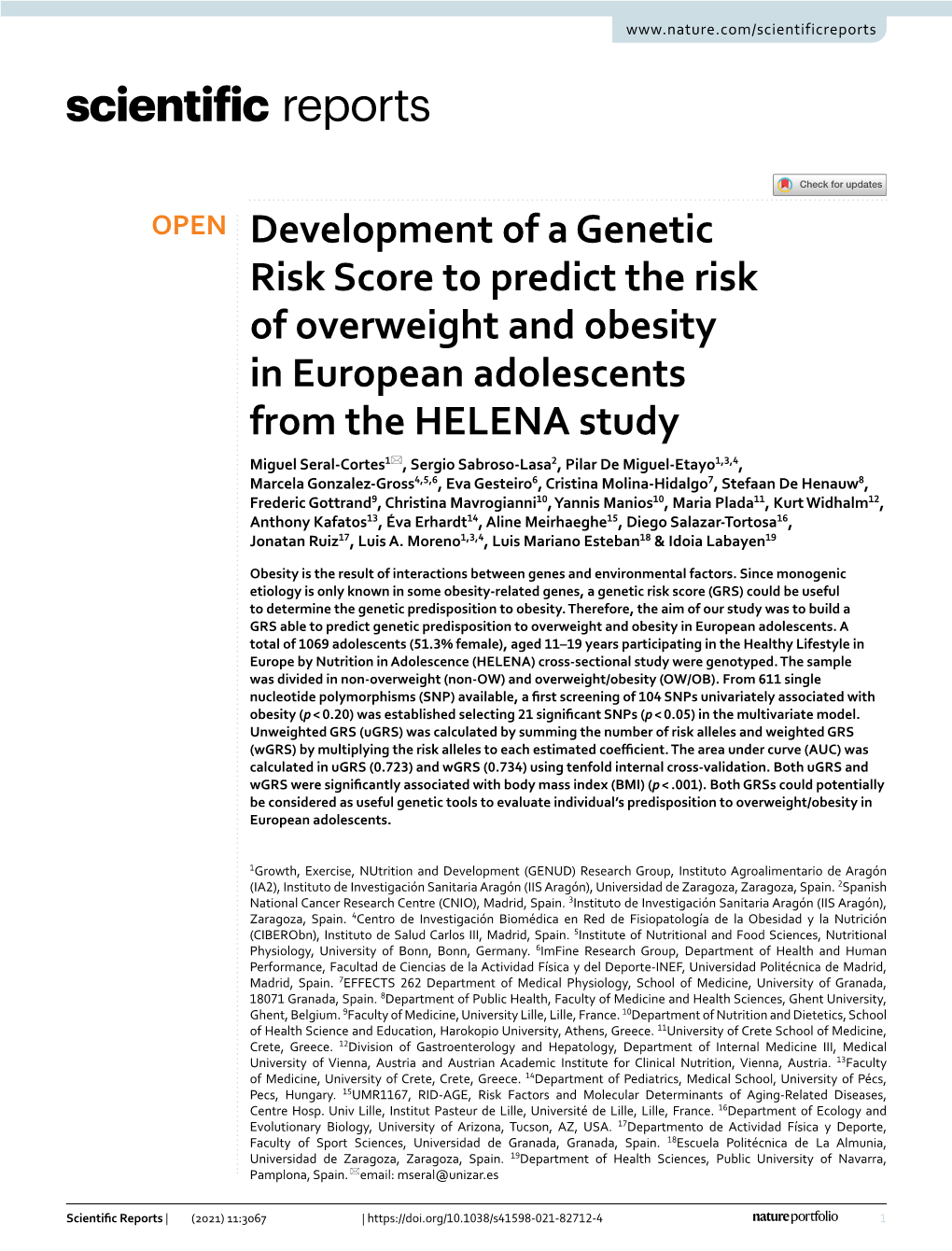 Development of a Genetic Risk Score to Predict the Risk of Overweight And