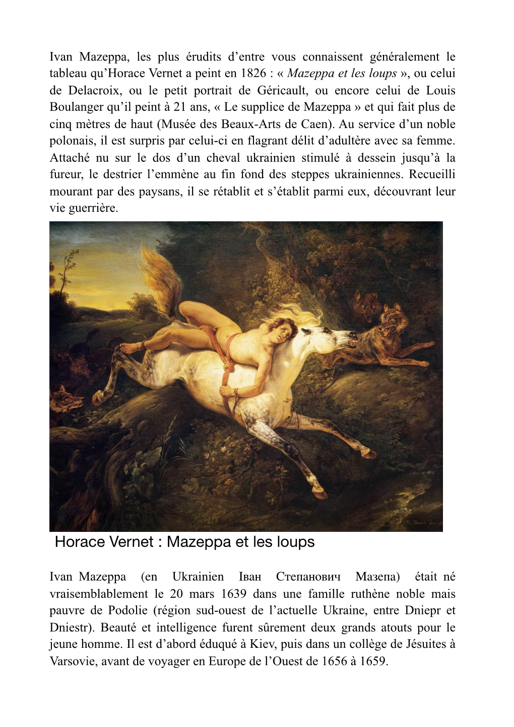 Horace Vernet : Mazeppa Et Les Loups