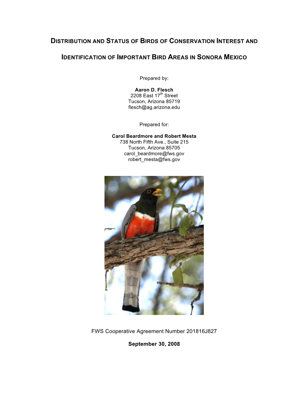 Distribution and Status of Birds of Conservation Interest And