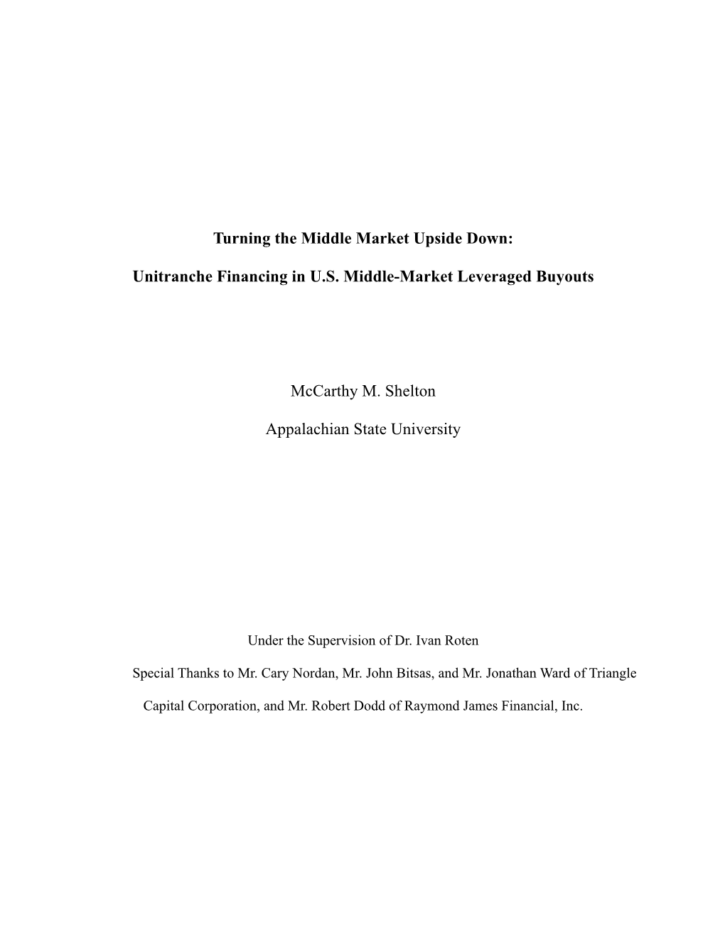 Unitranche Financing in US Middle-Market Leveraged Buyouts