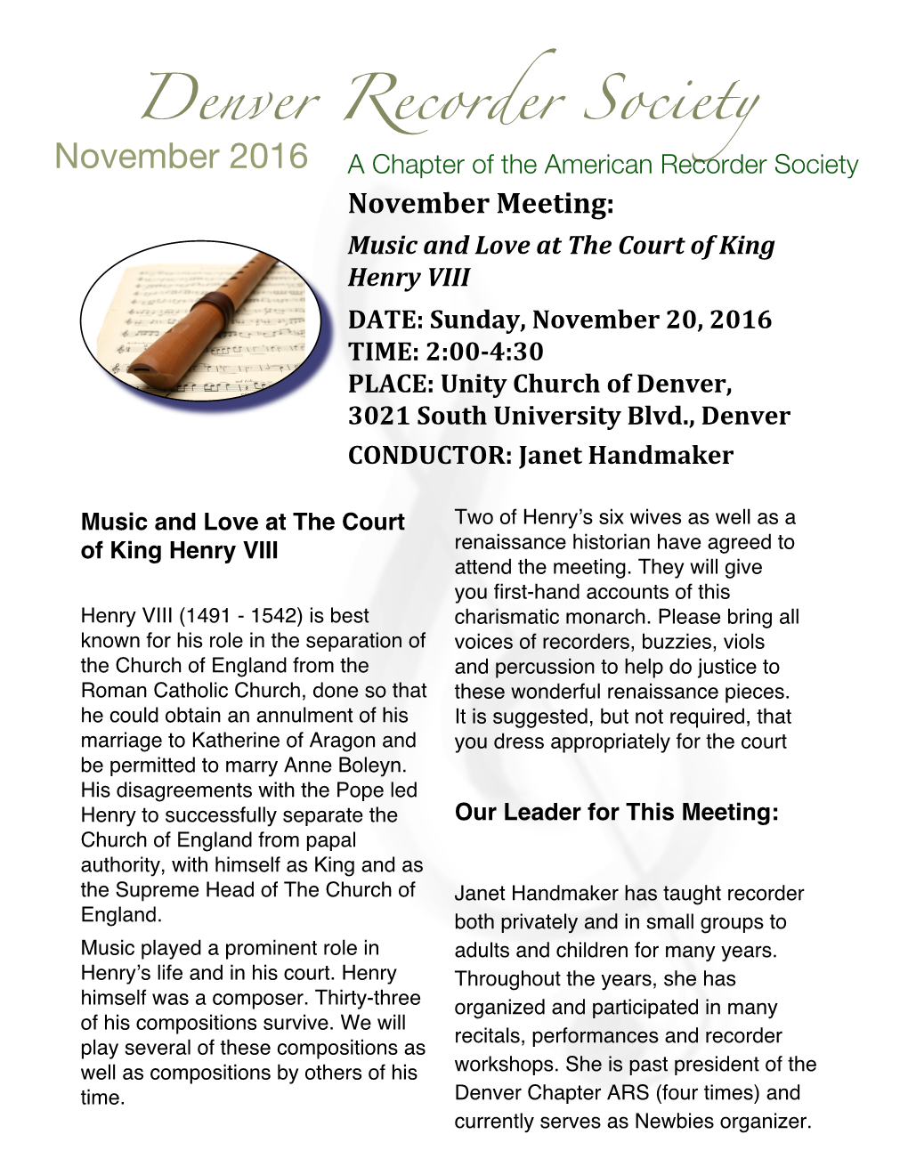 Denver Recorder Society Join Us