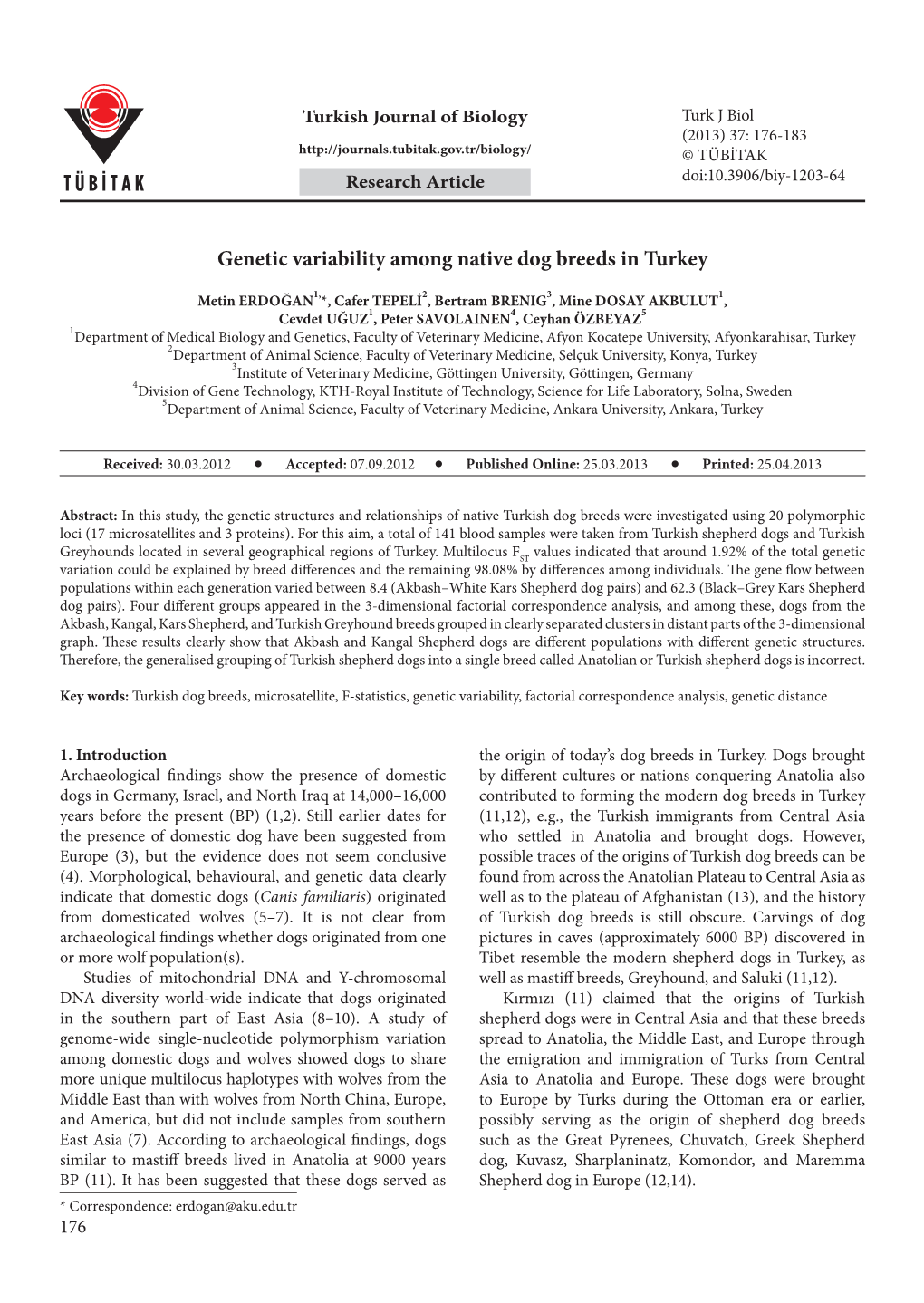 Genetic Variability Among Native Dog Breeds in Turkey