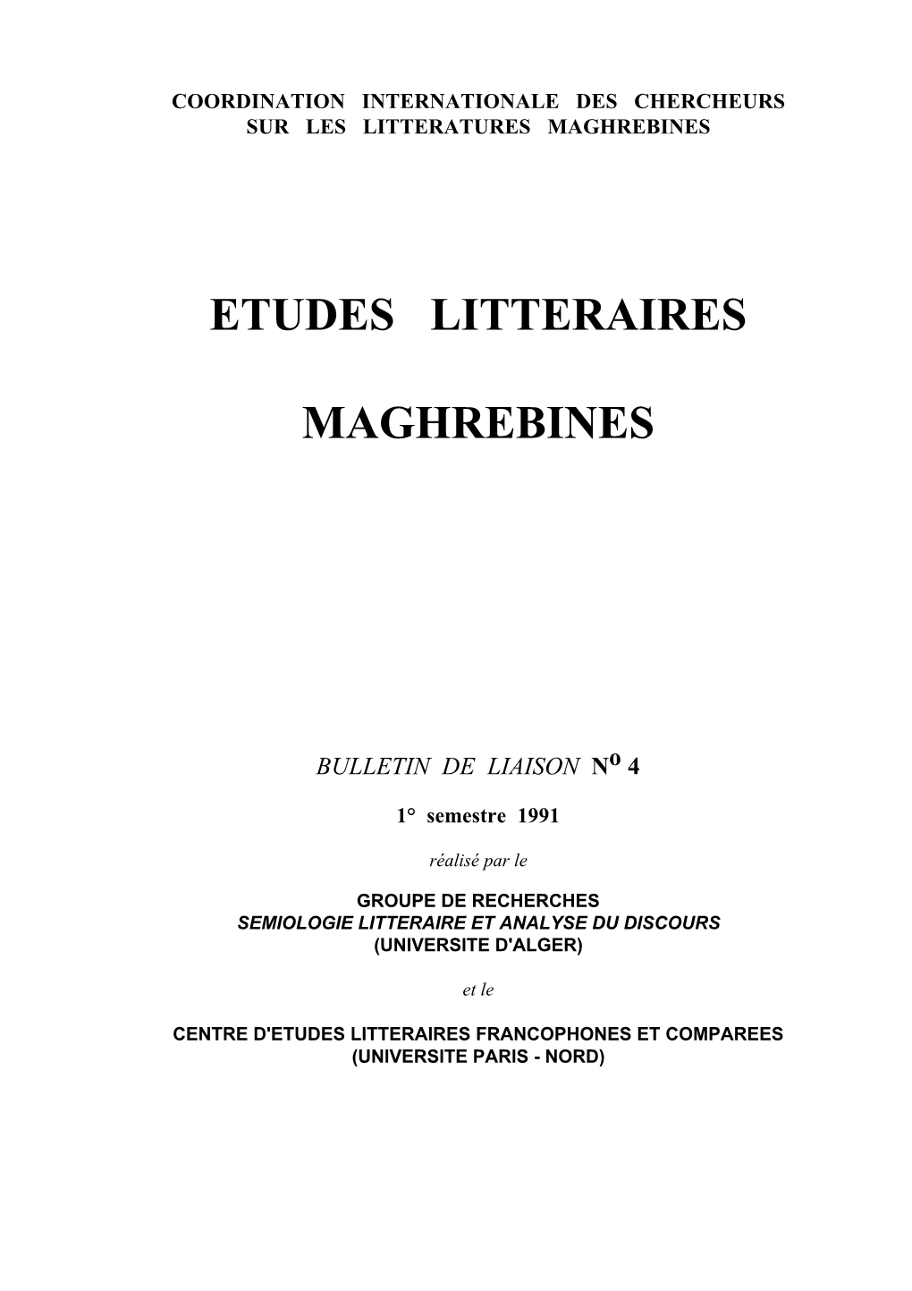 Etudes Litteraires Maghrebines