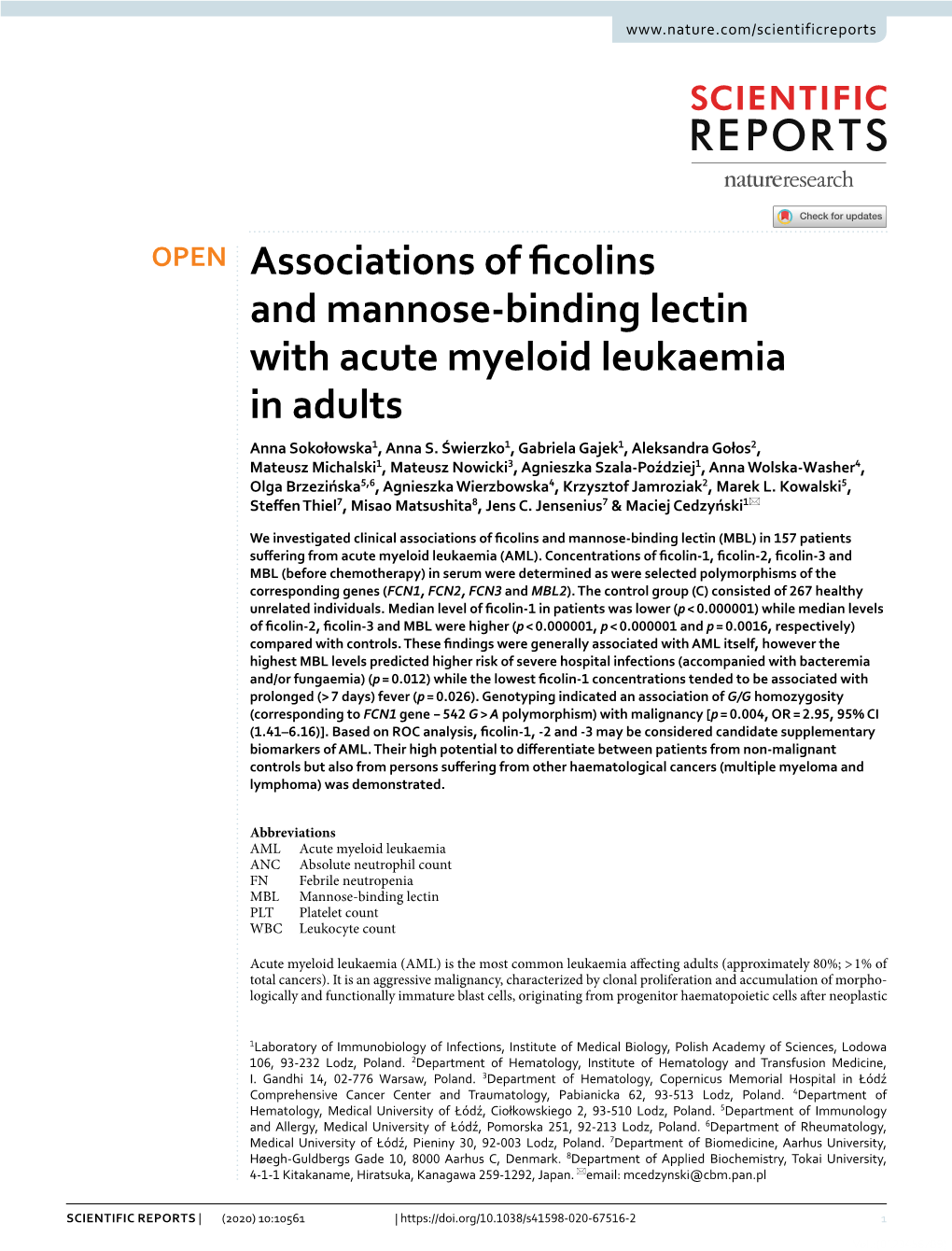 Associations of Ficolins and Mannose-Binding Lectin with Acute