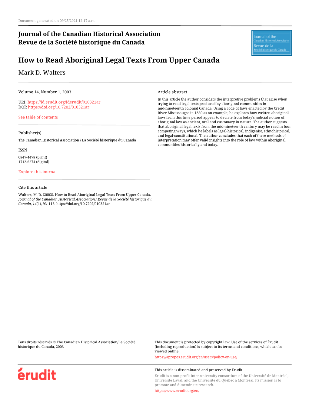 How to Read Aboriginal Legal Texts from Upper Canada Mark D