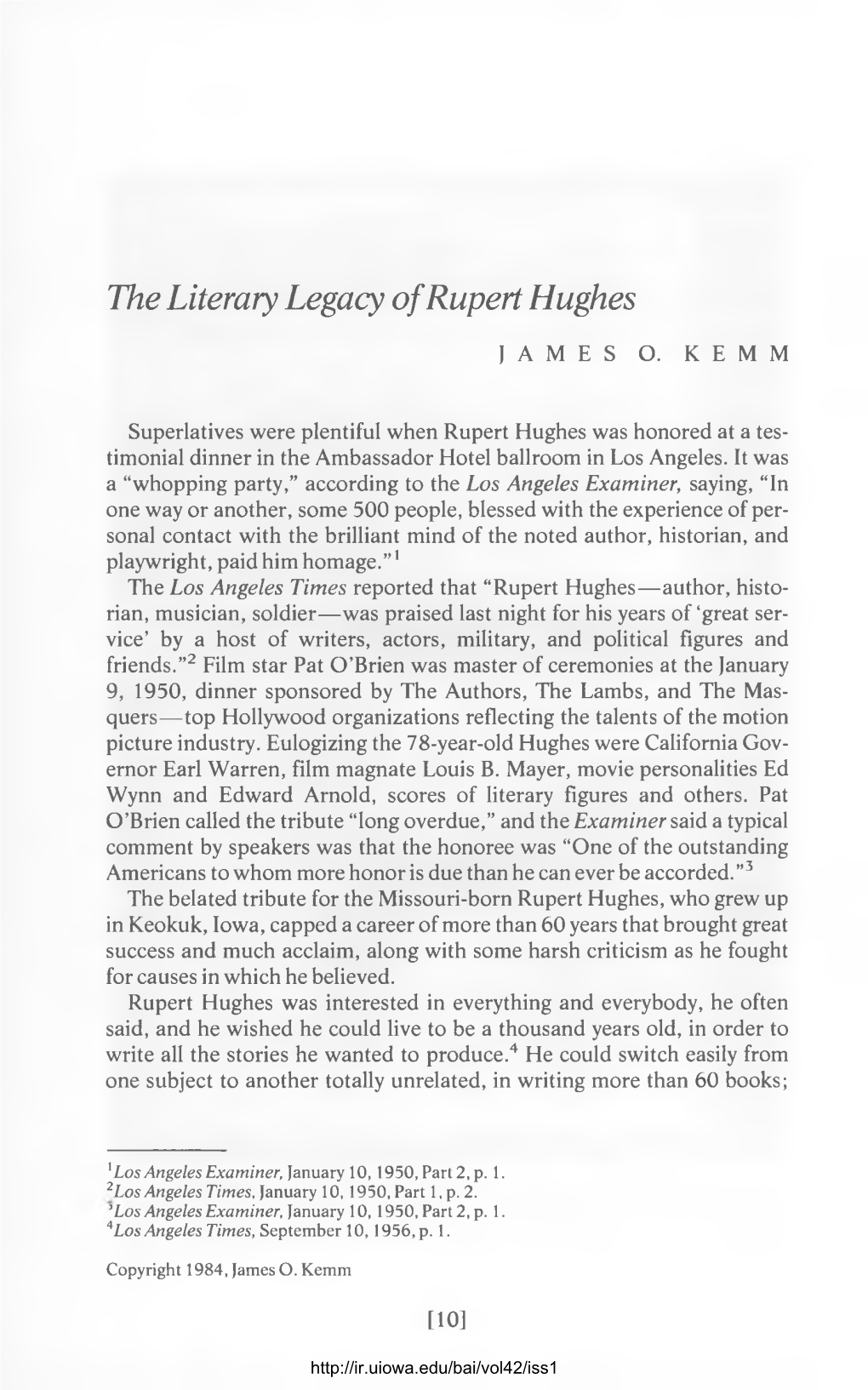 The Literary Legacy of Rupert Hughes