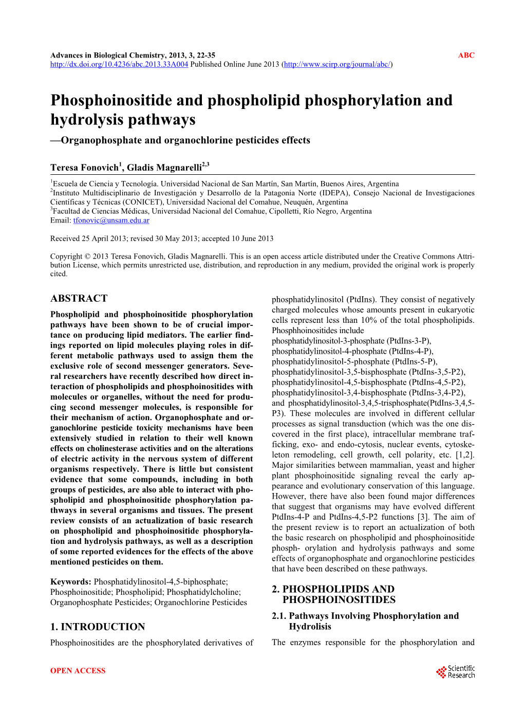 Phosphoinositide and Phospholipid Phosphorylation and Hydrolysis Pathways —Organophosphate and Organochlorine Pesticides Effects