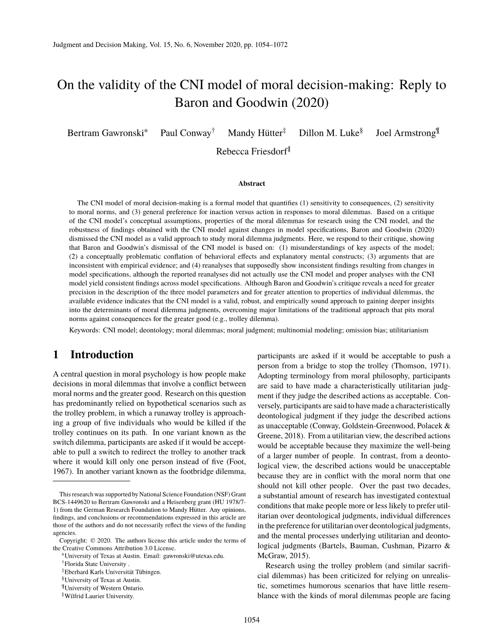 On the Validity of the CNI Model of Moral Decision-Making: Reply to Baron and Goodwin (2020)