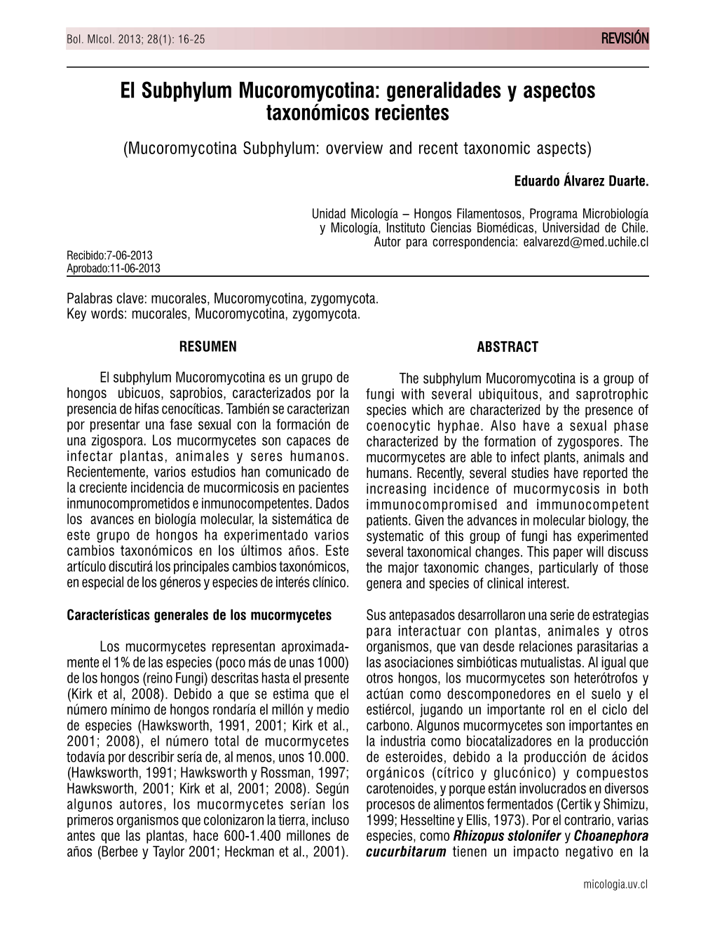 El Subphylum Mucoromycotina: Generalidades Y Aspectos Taxonómicos Recientes