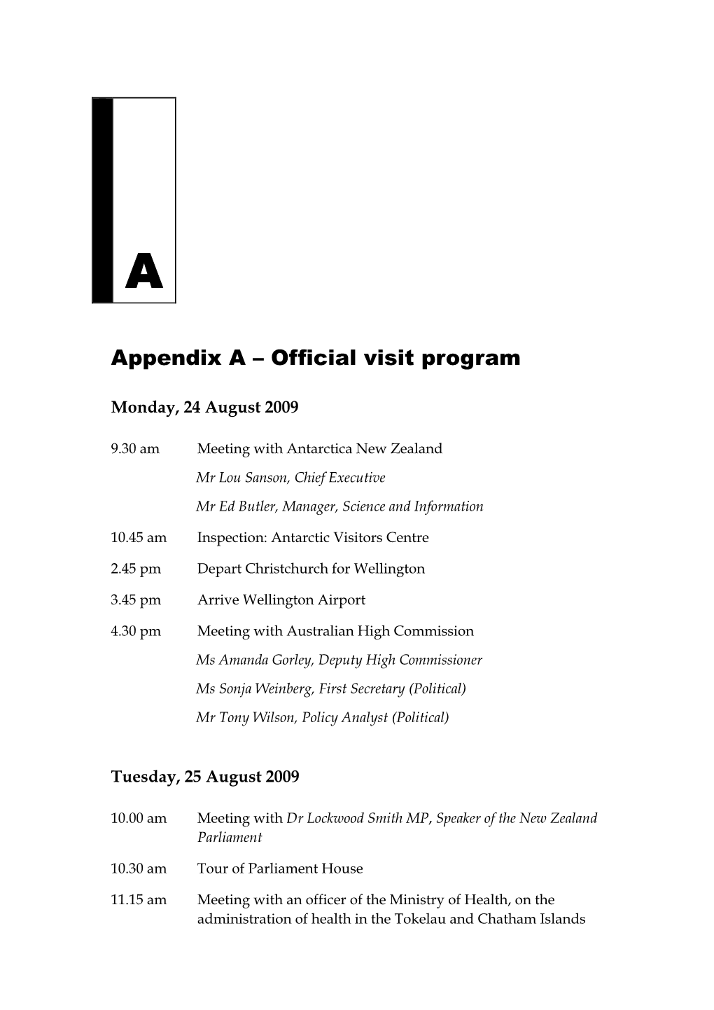 Appendix a – Official Visit Program