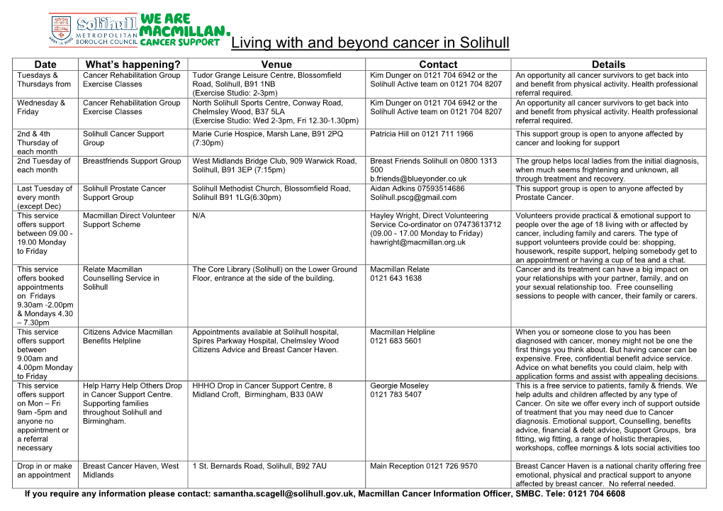 Living with and Beyond Cancer in Solihull