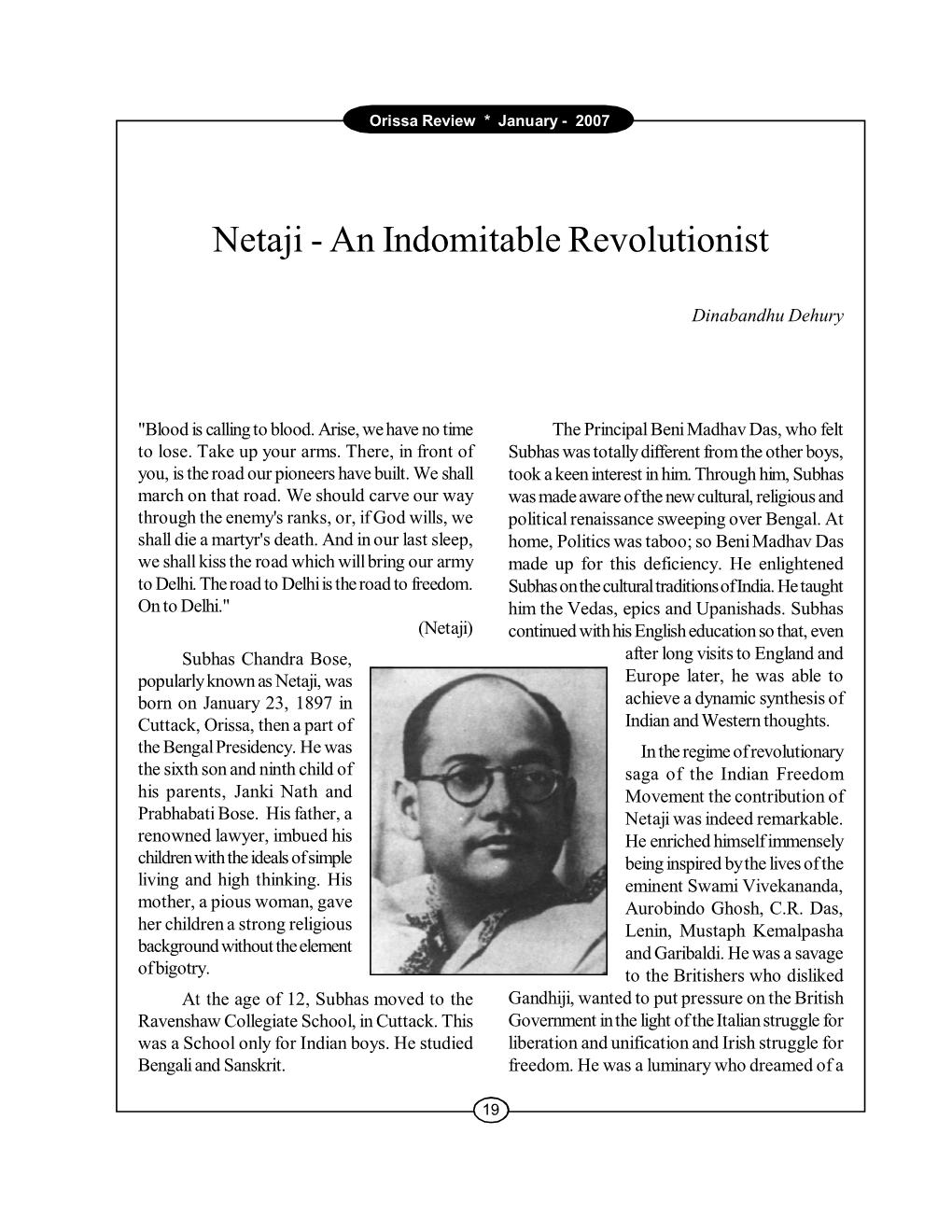 Netaji - an Indomitable Revolutionist