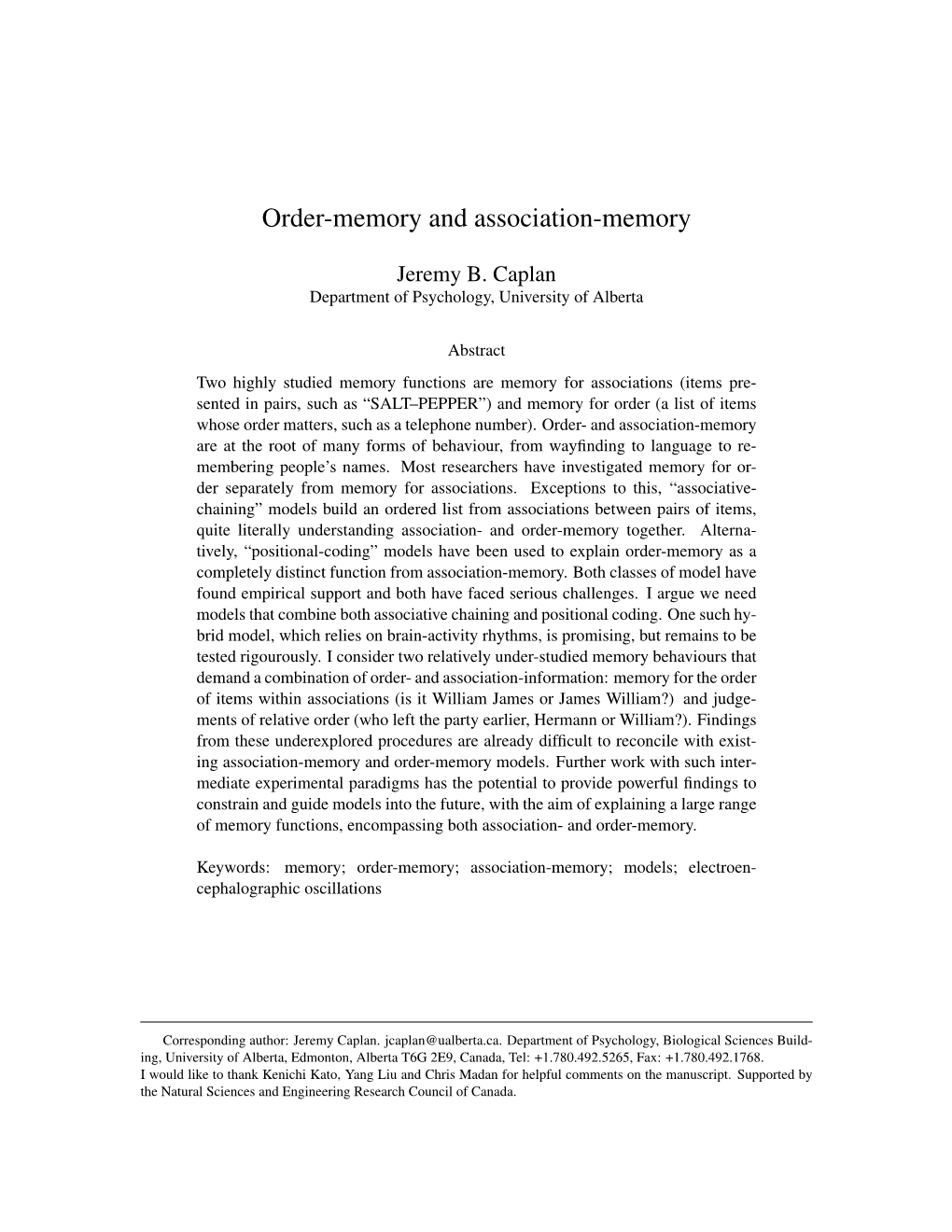 Order-Memory and Association-Memory