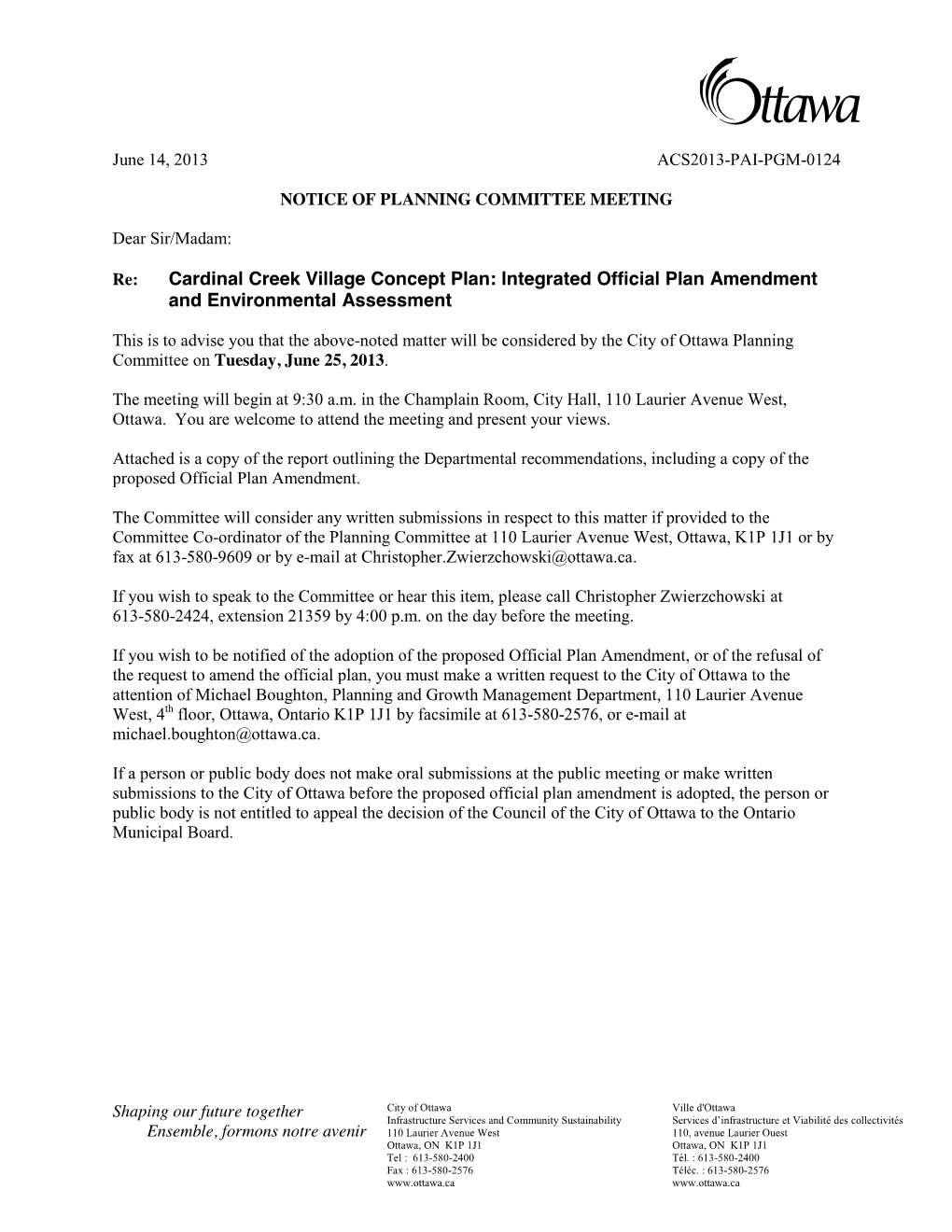 Cardinal Creek Village Concept Plan: Integrated Official Plan Amendment and Environmental Assessment
