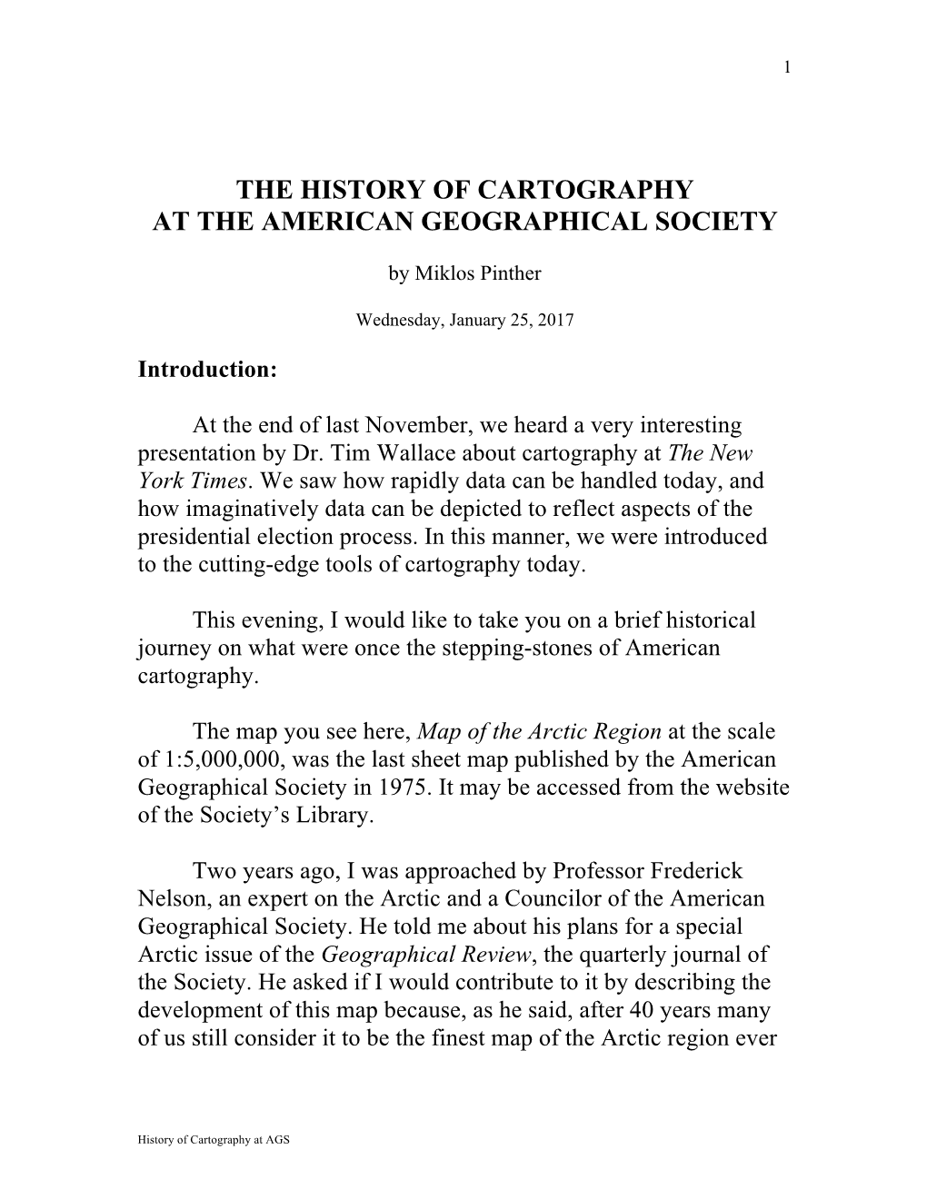 The History of Cartography at the American Geographical Society