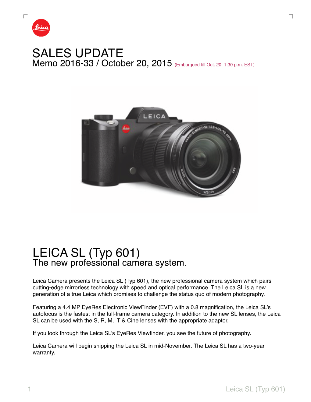 Memo 2016 Leica SL (Typ 601)