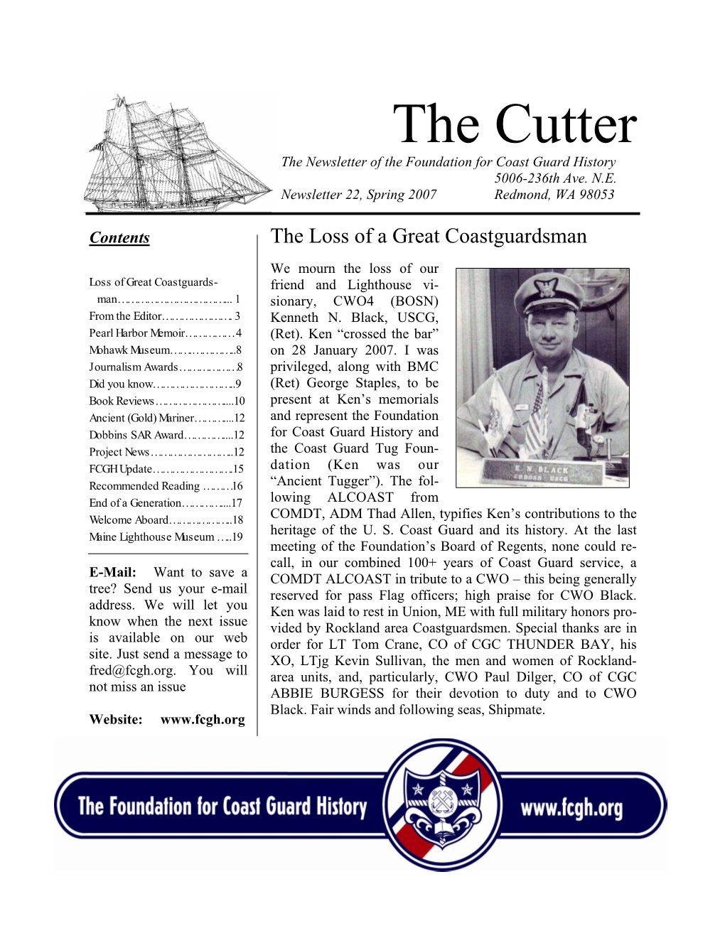 The Cutter the Newsletter of the Foundation for Coast Guard History 5006-236Th Ave