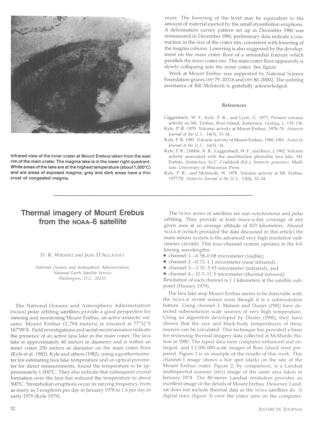 Thermal Imagery of Mount Erebus from the N0AA-6 Satellite