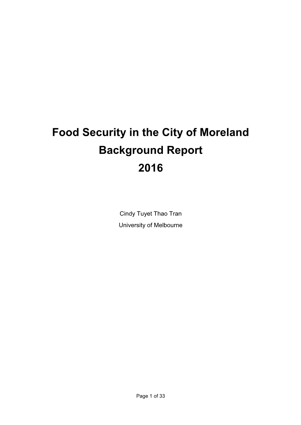 Food Security in the City of Moreland Background Report 2016