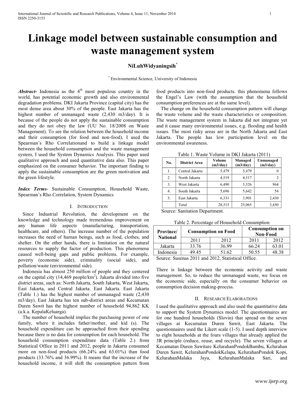 Linkage Model Between Sustainable Consumption and Waste Management System