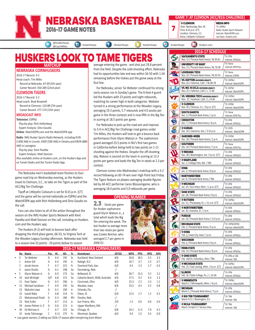 Huskers Look to Tame Tigers Nebraska