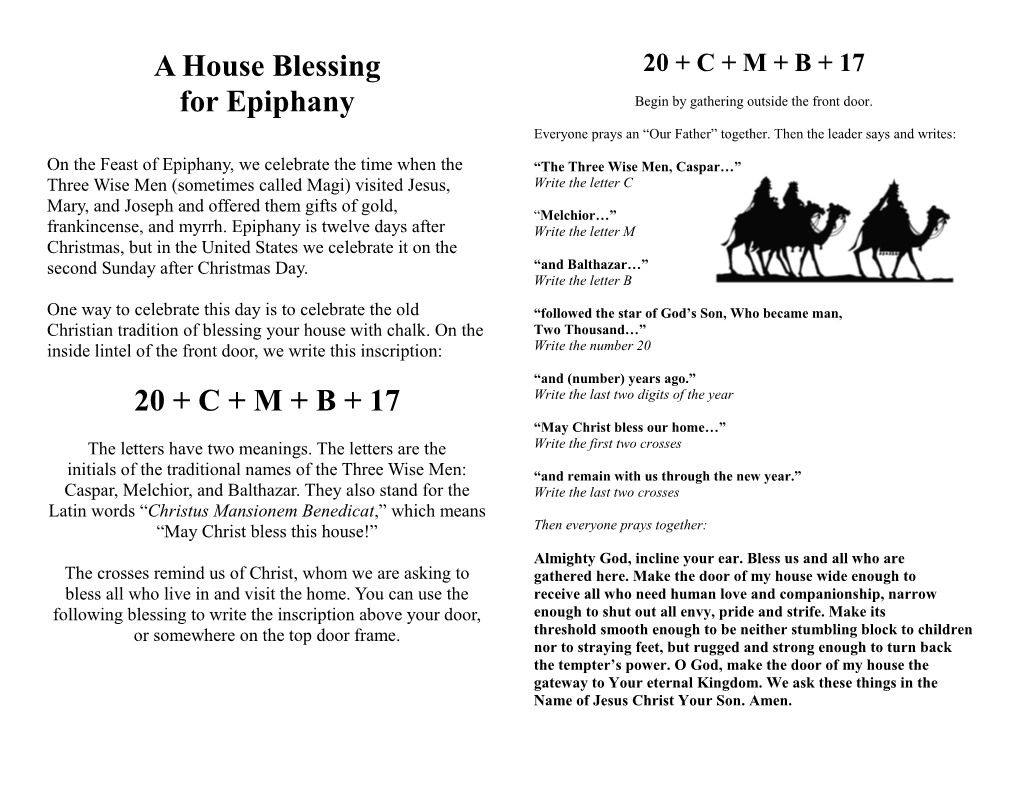 A House Blessing for Epiphany 20 + C + M + B + 17