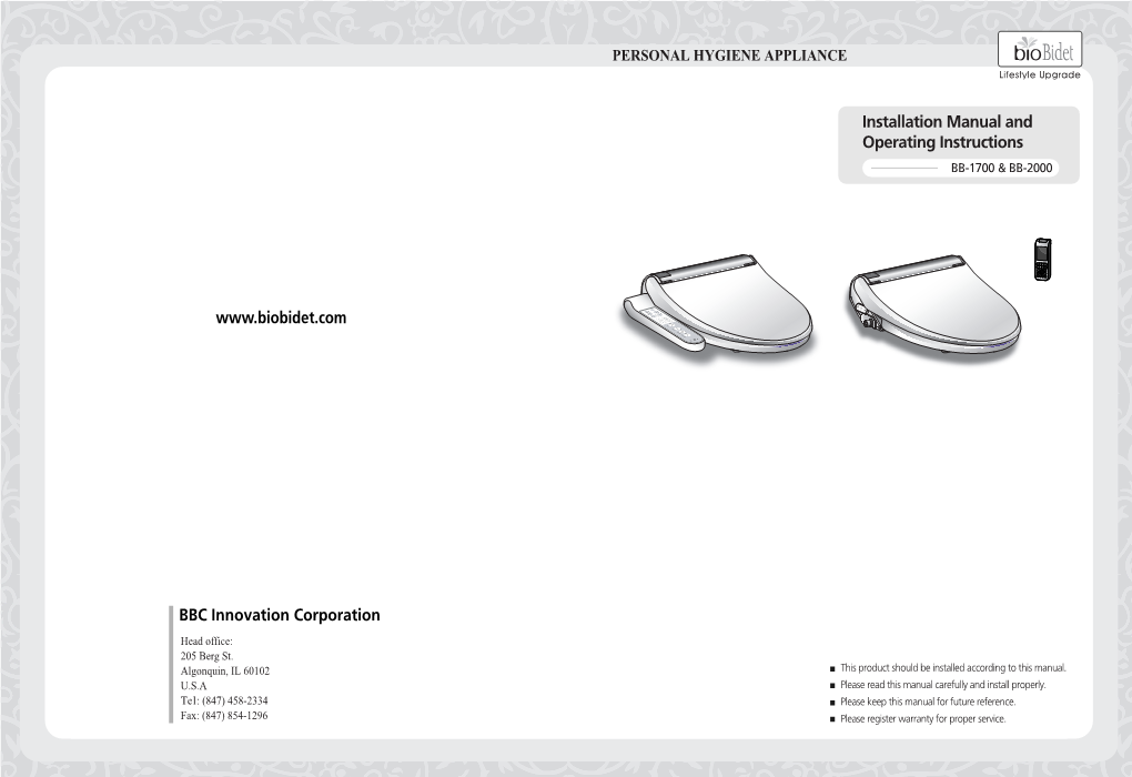 Owner's Manual: Bio Bidet BB-2000 (.Pdf)