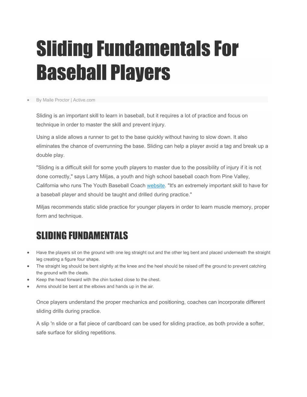 Sliding Fundamentals for Baseball Players