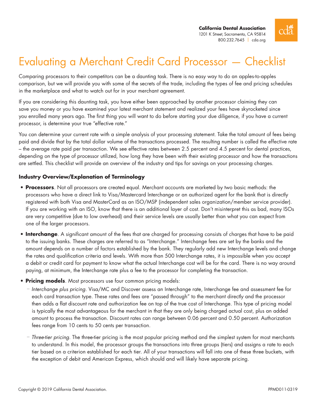 Evaluating a Merchant Credit Card Processor — Checklist