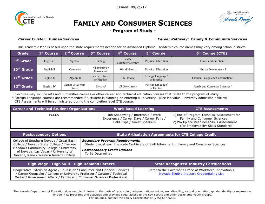 Family and Consumer Sciences Program of Study