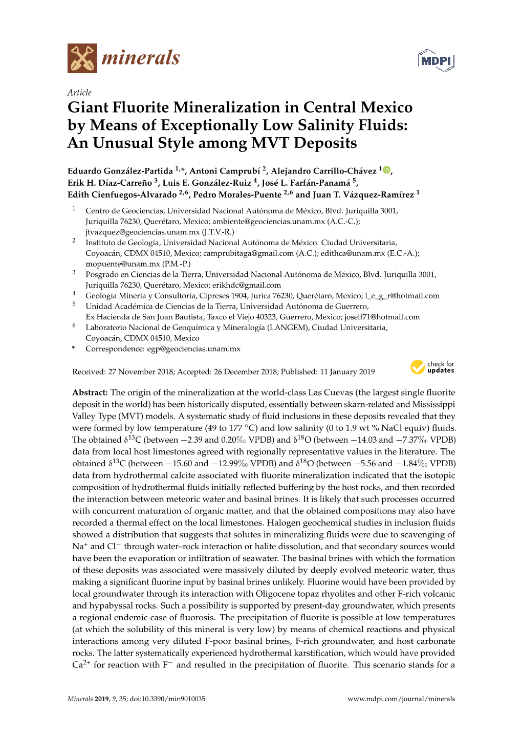 Giant Fluorite Mineralization in Central Mexico by Means of Exceptionally Low Salinity Fluids: an Unusual Style Among MVT Deposits