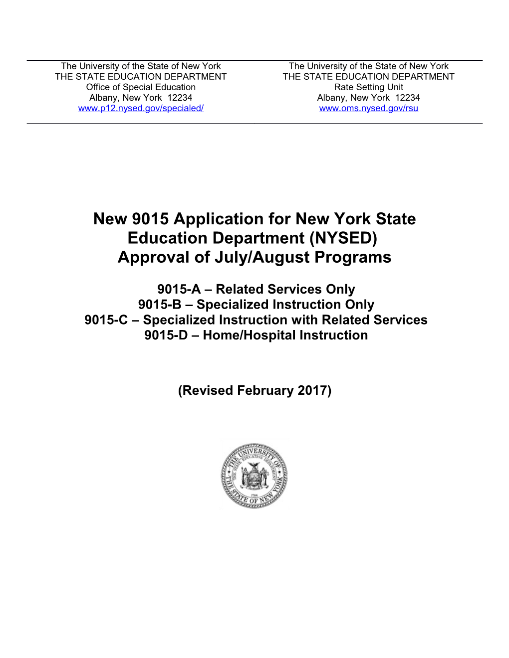 New 9015 Application for New York State Education Department (NYSED)