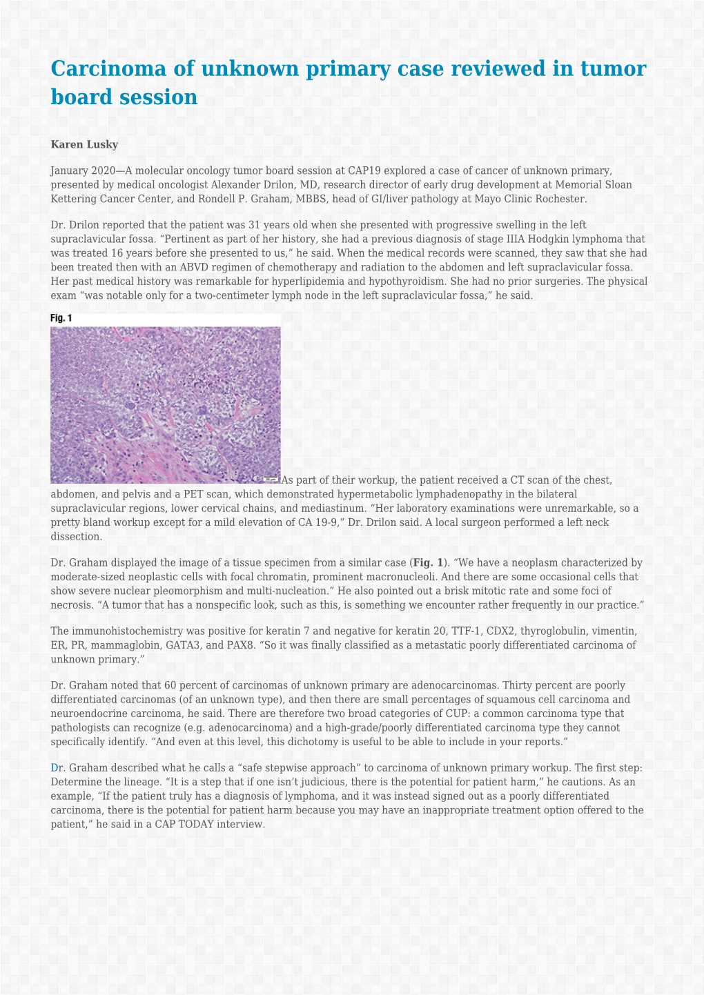 Carcinoma of Unknown Primary Case Reviewed in Tumor Board Session