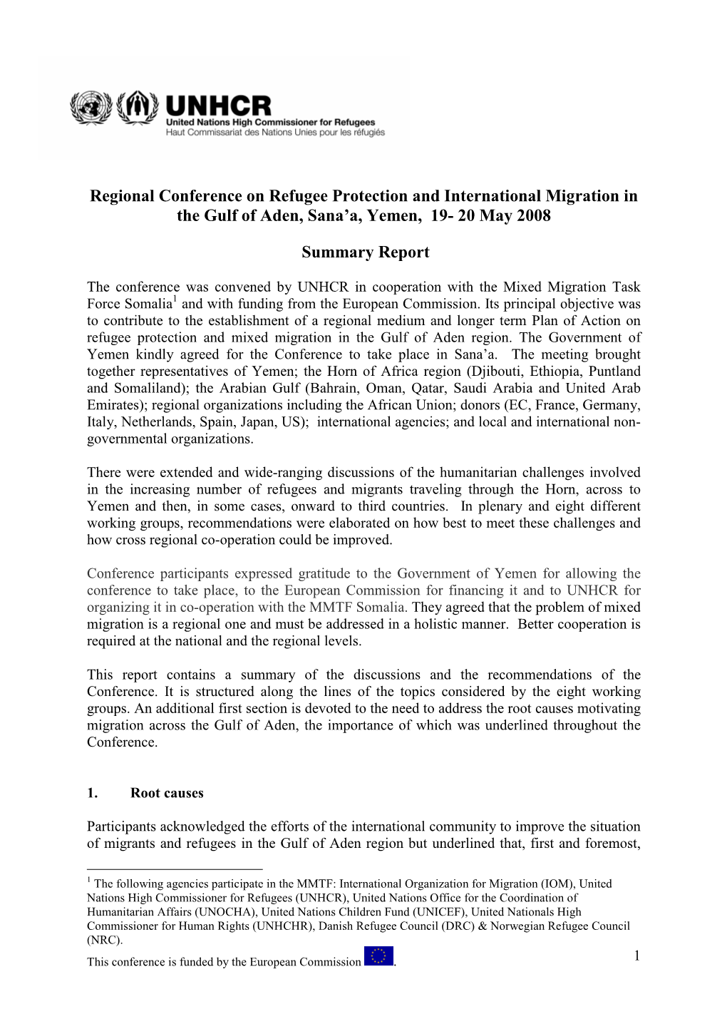 Regional Conference on Refugee Protection and International Migration in the Gulf of Aden, Sana'a, Yemen, 19