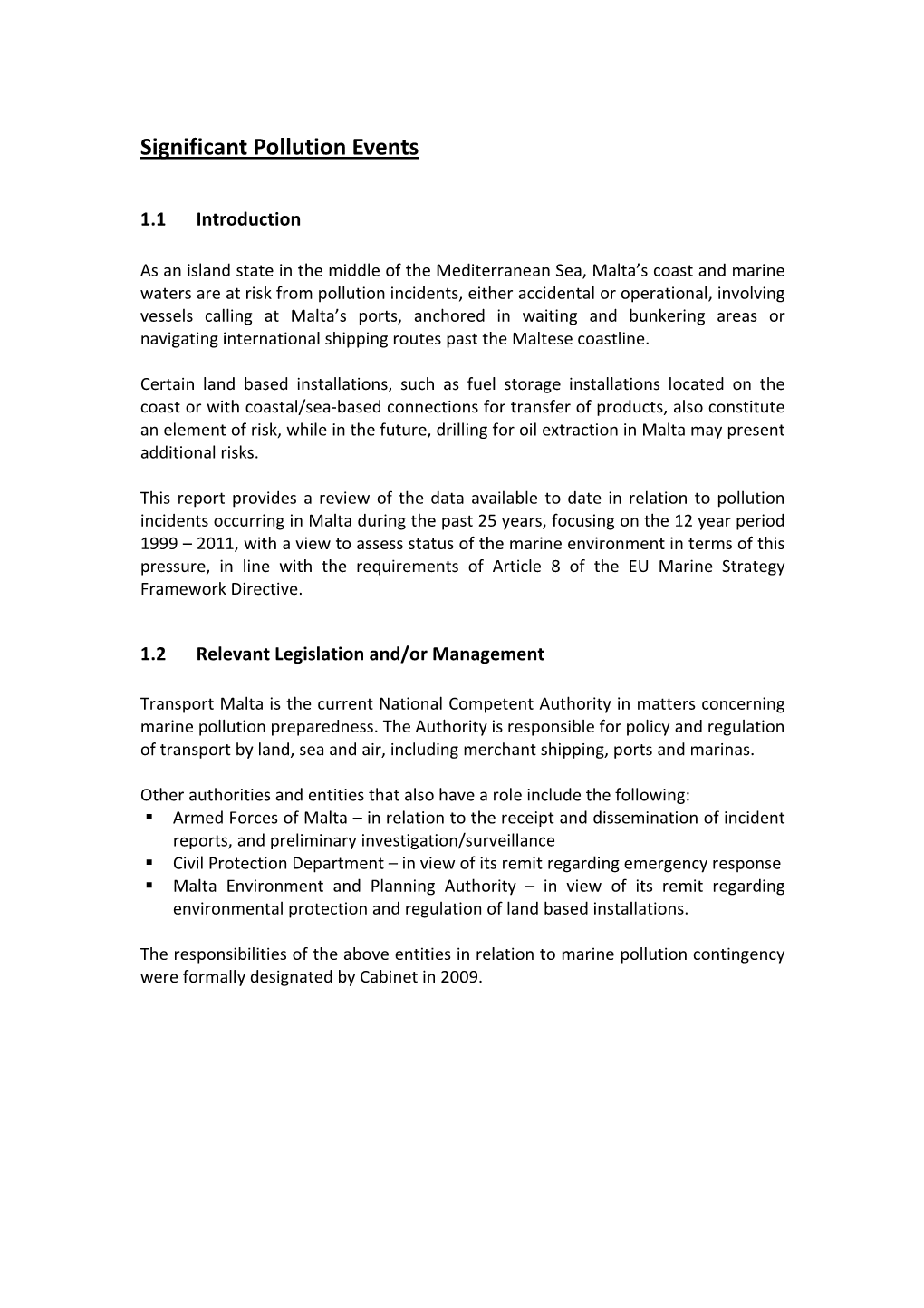 MSFD Initial Assessment Significant Pollution Events