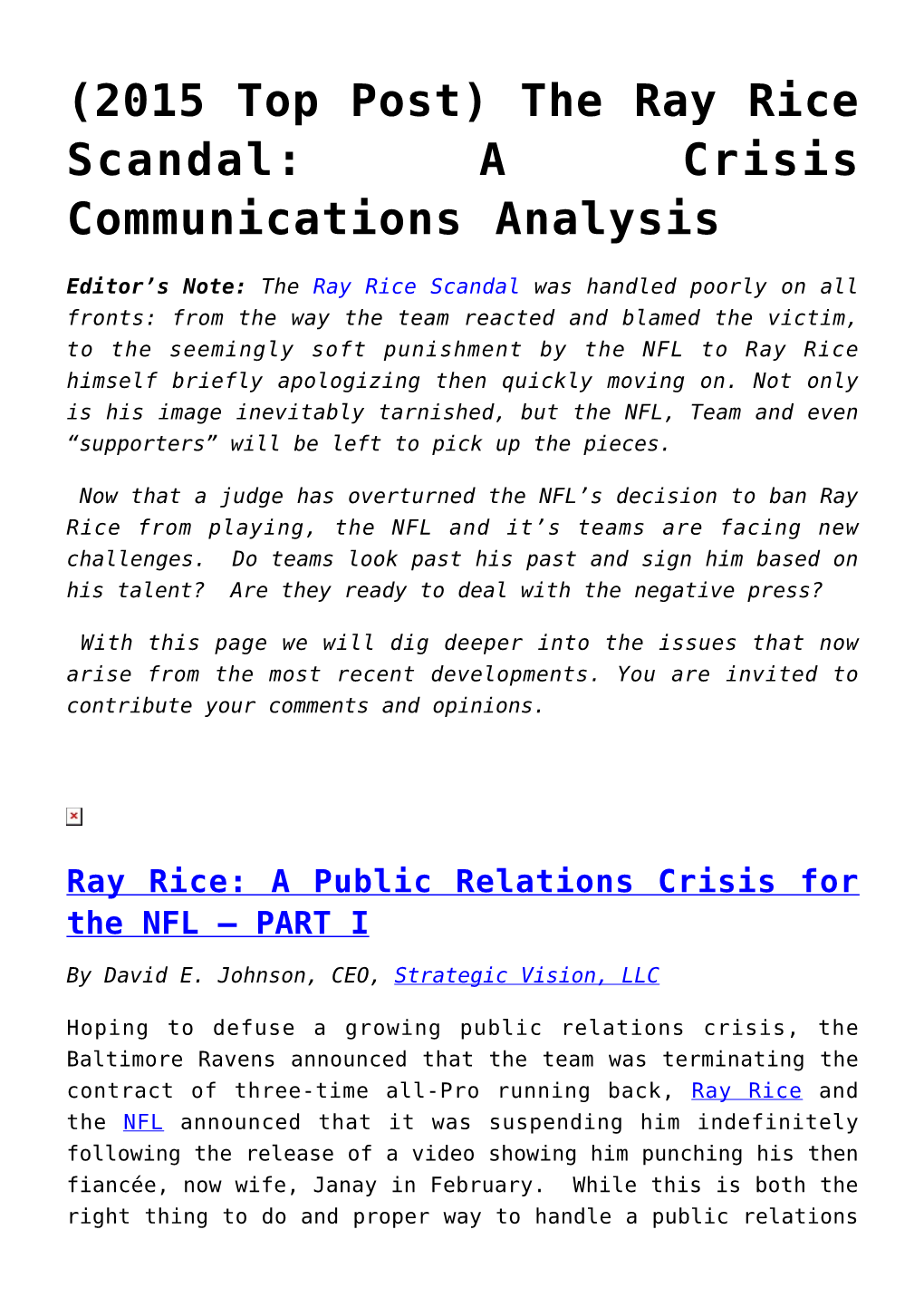 The Ray Rice Scandal: a Crisis Communications Analysis