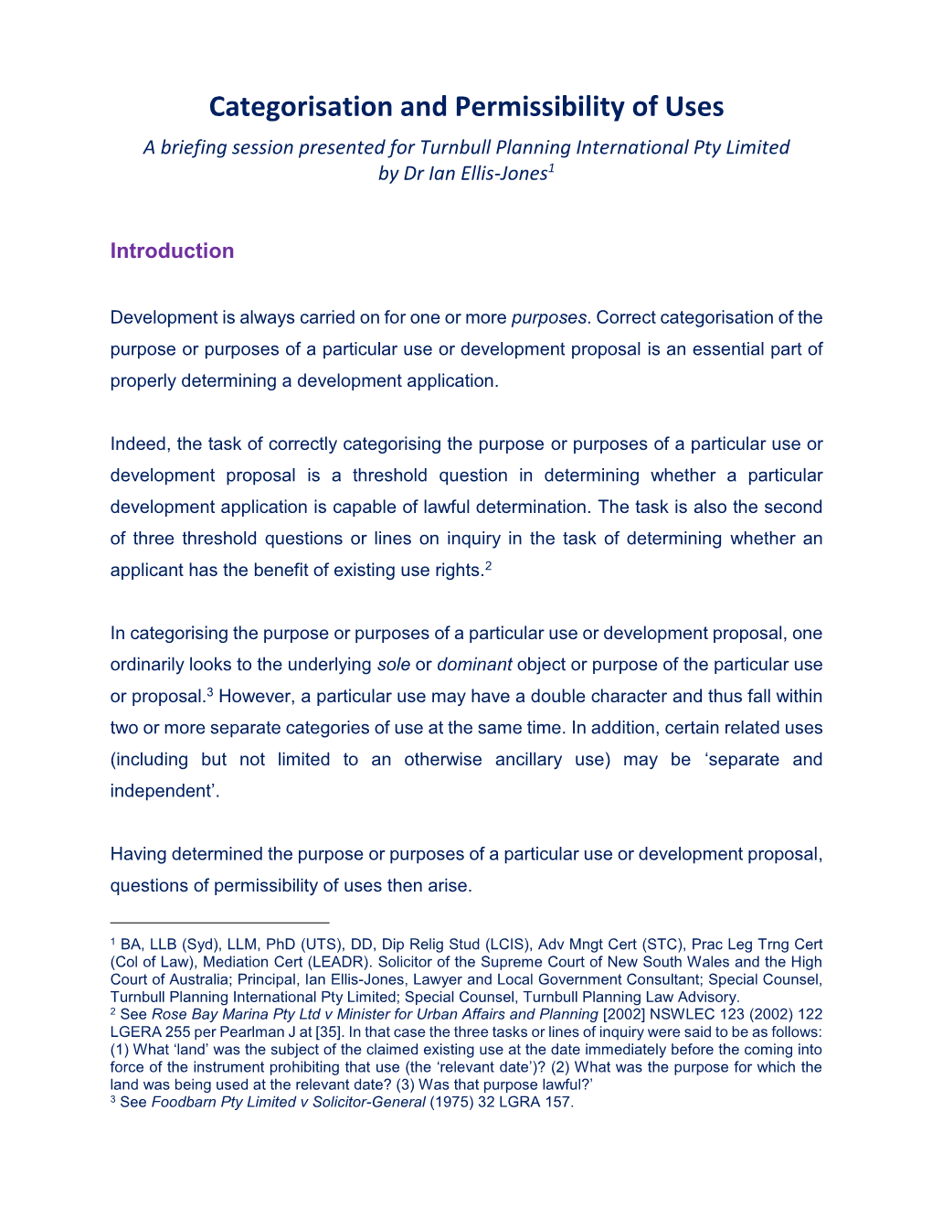 Categorisation and Permissibility of Uses 2016