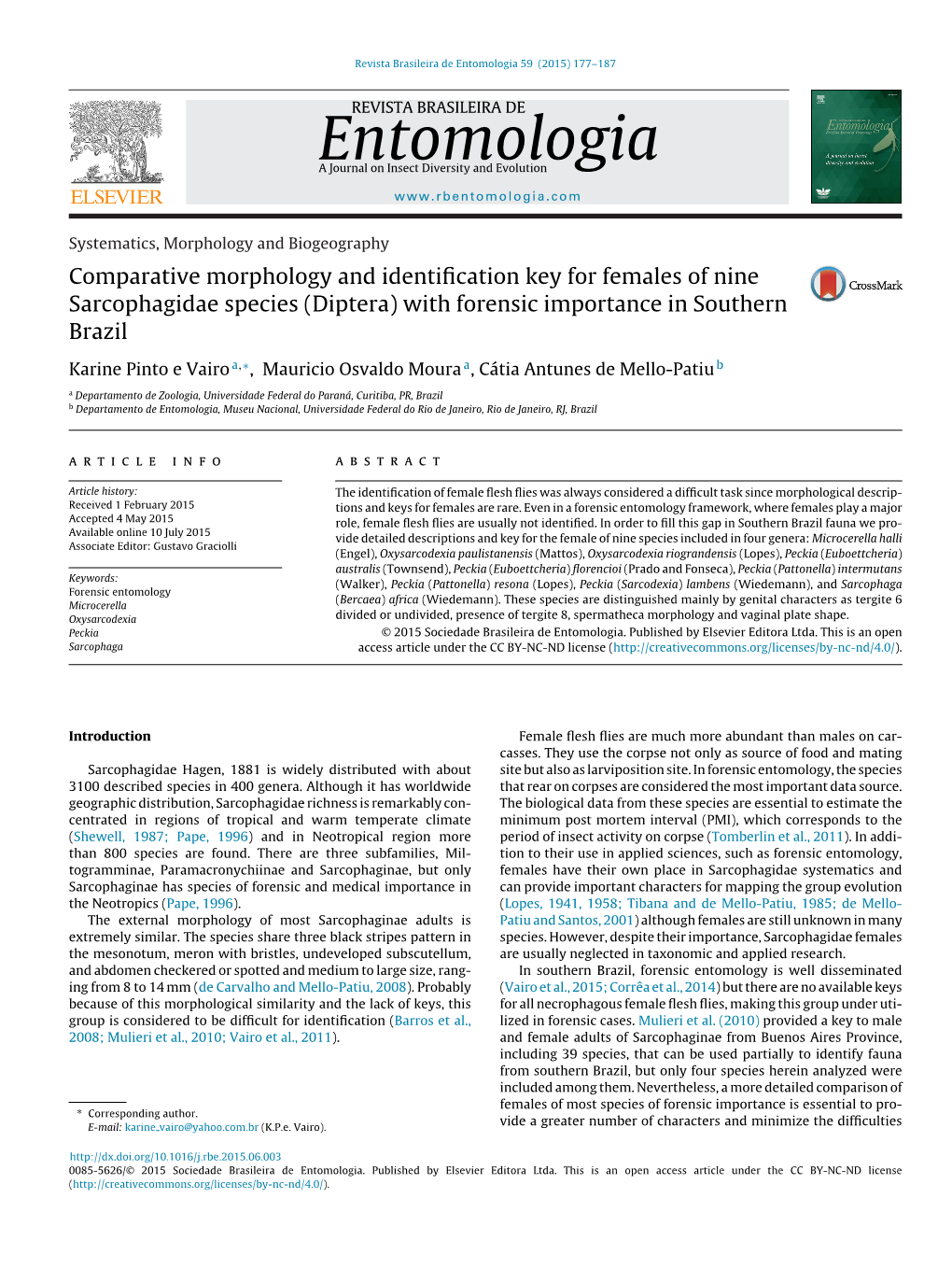 (Diptera) with Forensic Importance in Southern Brazil