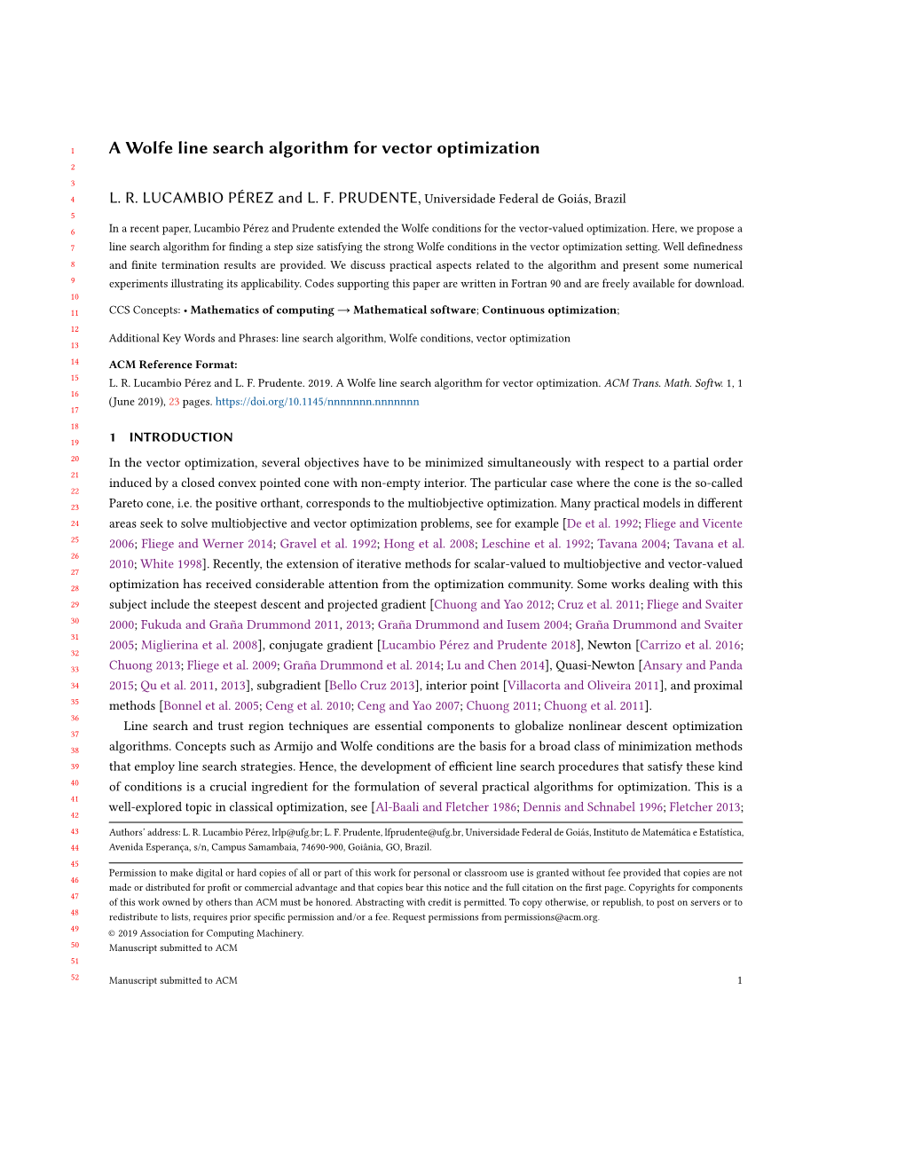 A Wolfe Line Search Algorithm for Vector Optimization 2 3 4 L