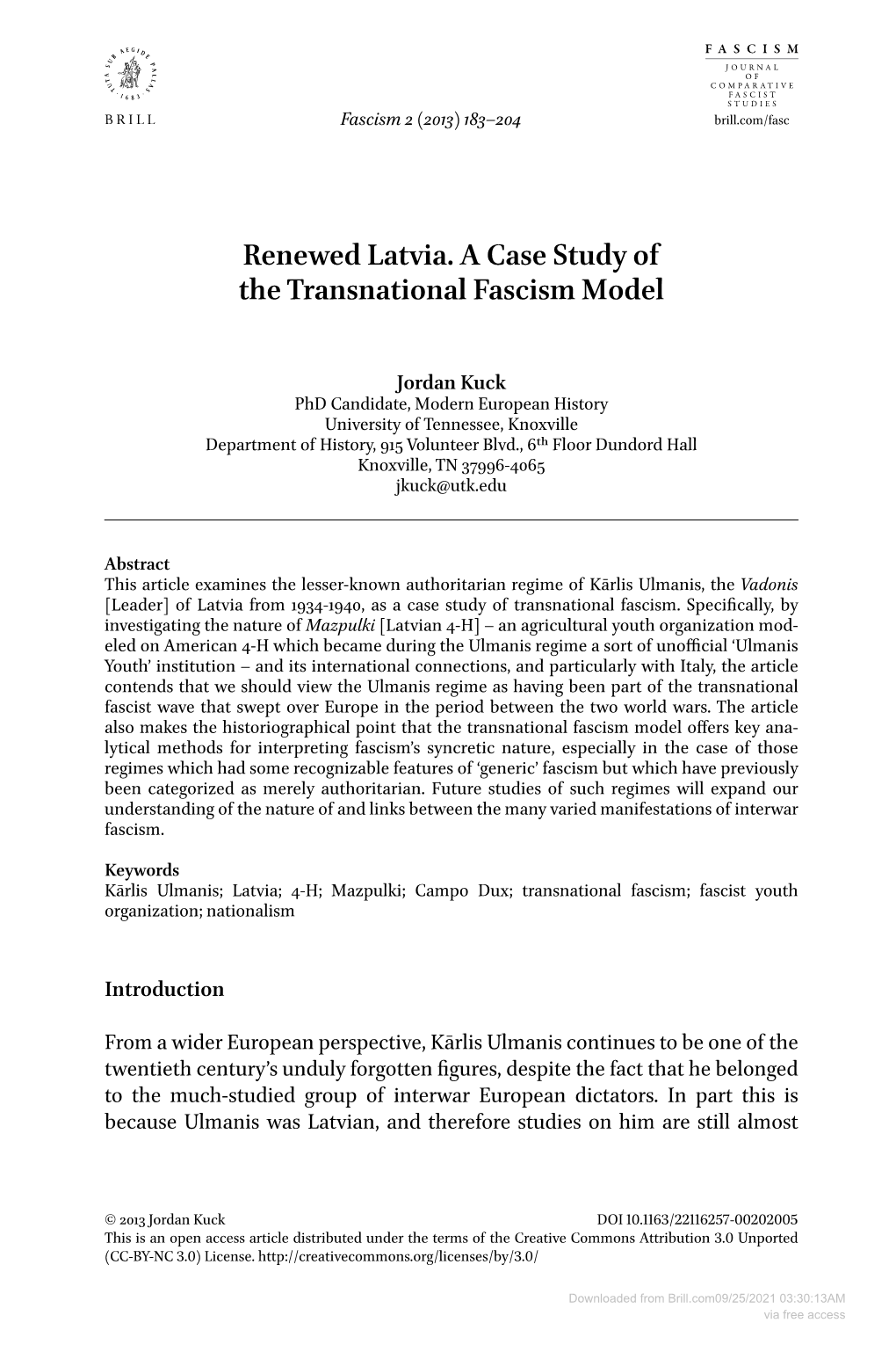 Renewed Latvia. a Case Study of the Transnational Fascism Model