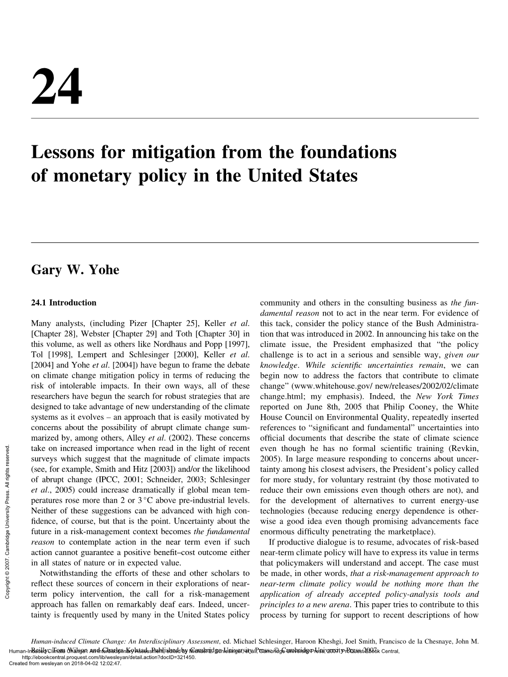 Lessons for Mitigation from the Foundations of Monetary Policy in the United States