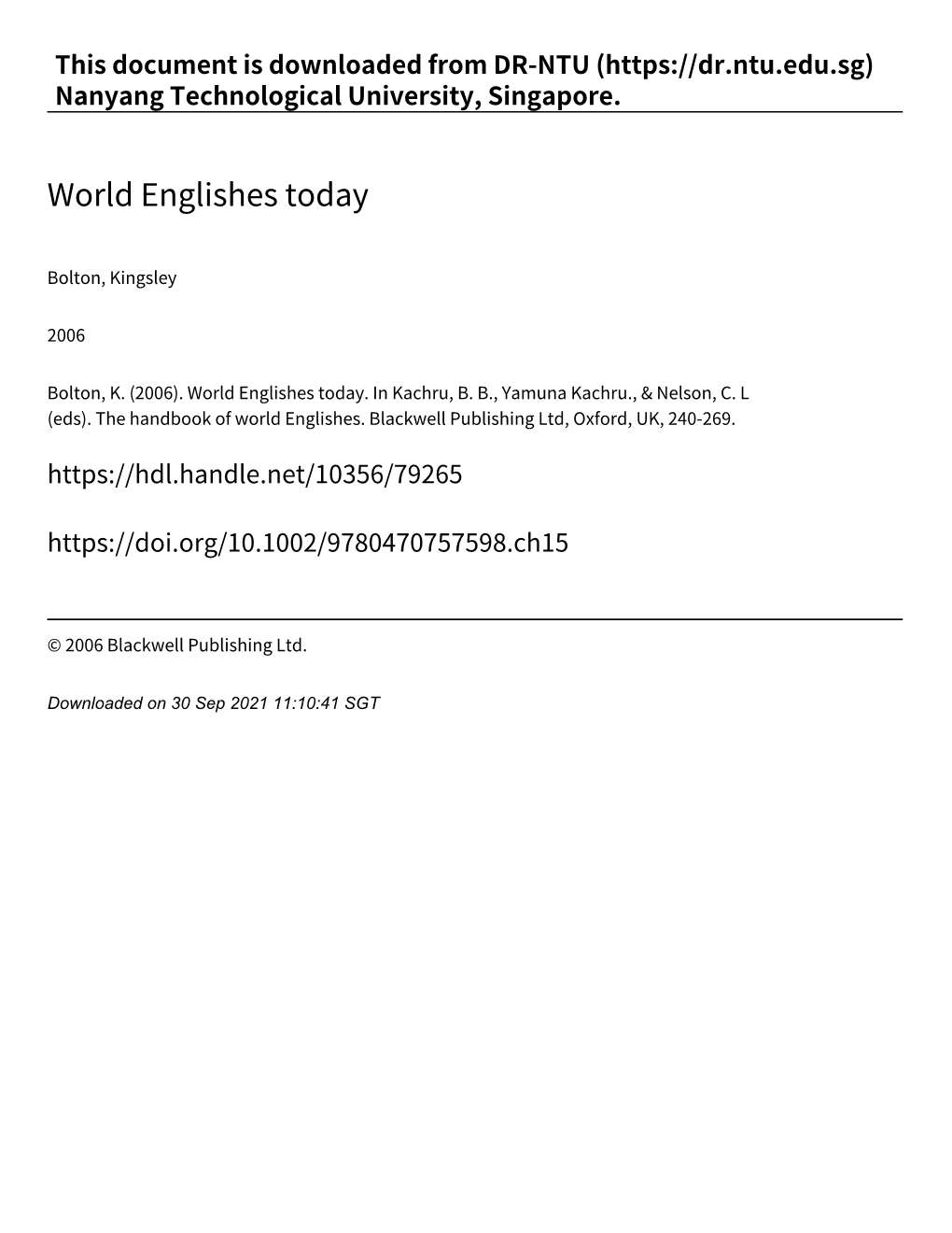 World Englishes Today