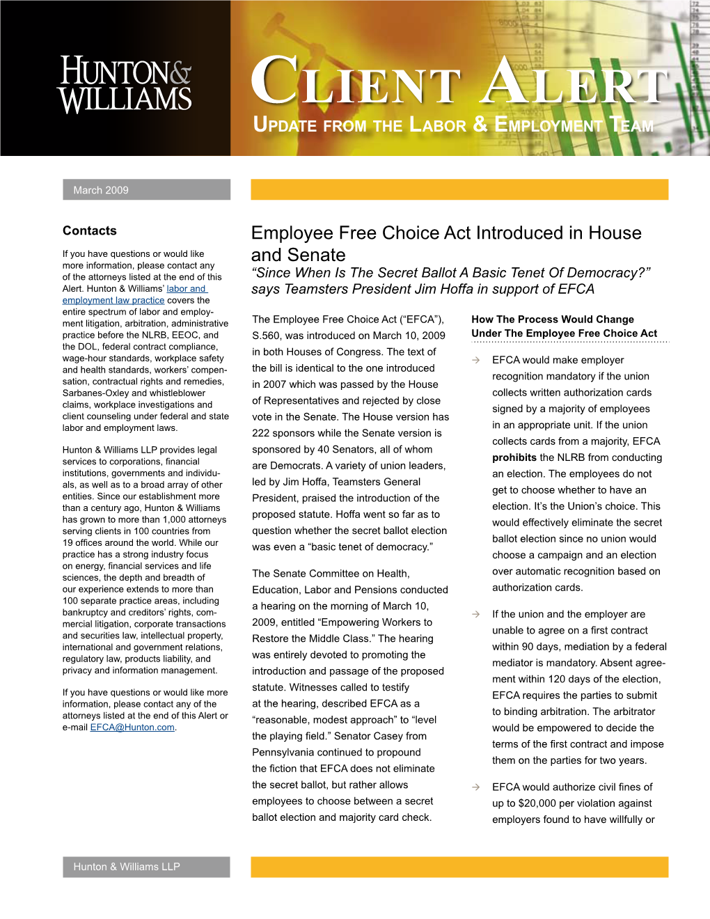 Employee Free Choice Act Introduced in House and Senate