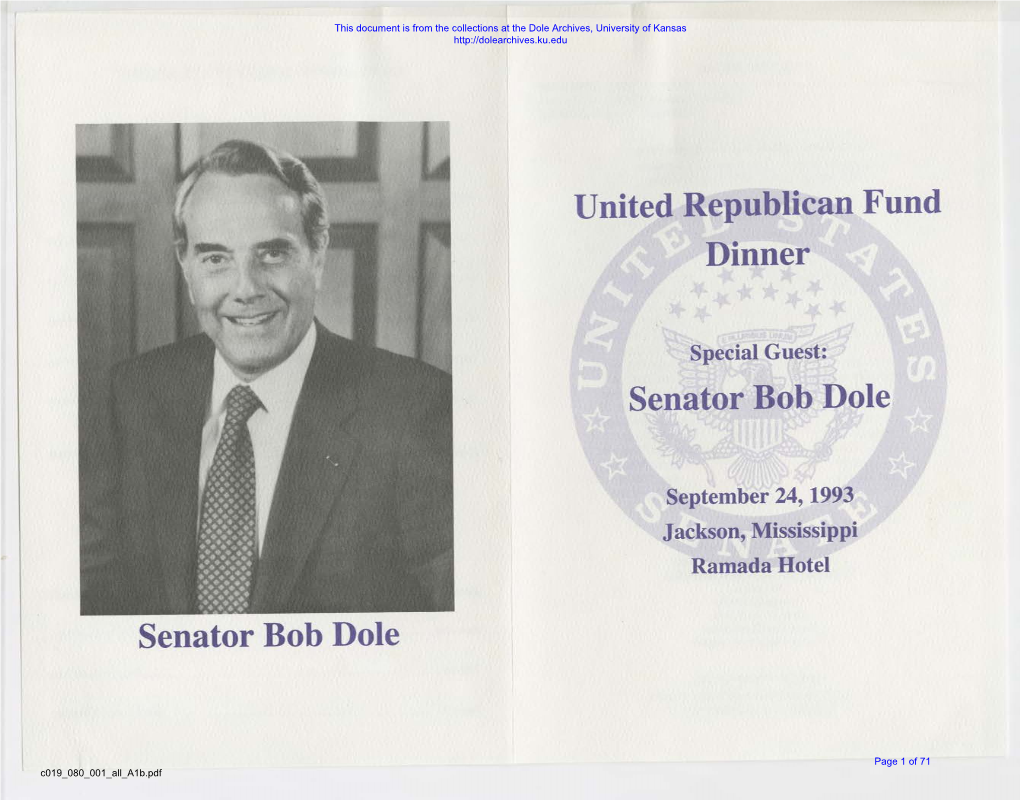 Senator Bob Dole United-Republican Fund Dinner