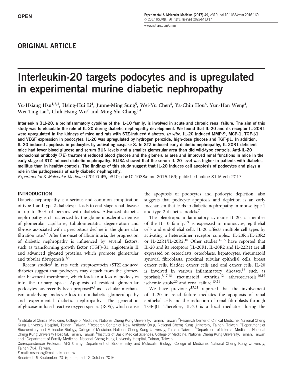 Interleukin-20 Targets Podocytes and Is Upregulated in Experimental Murine Diabetic Nephropathy