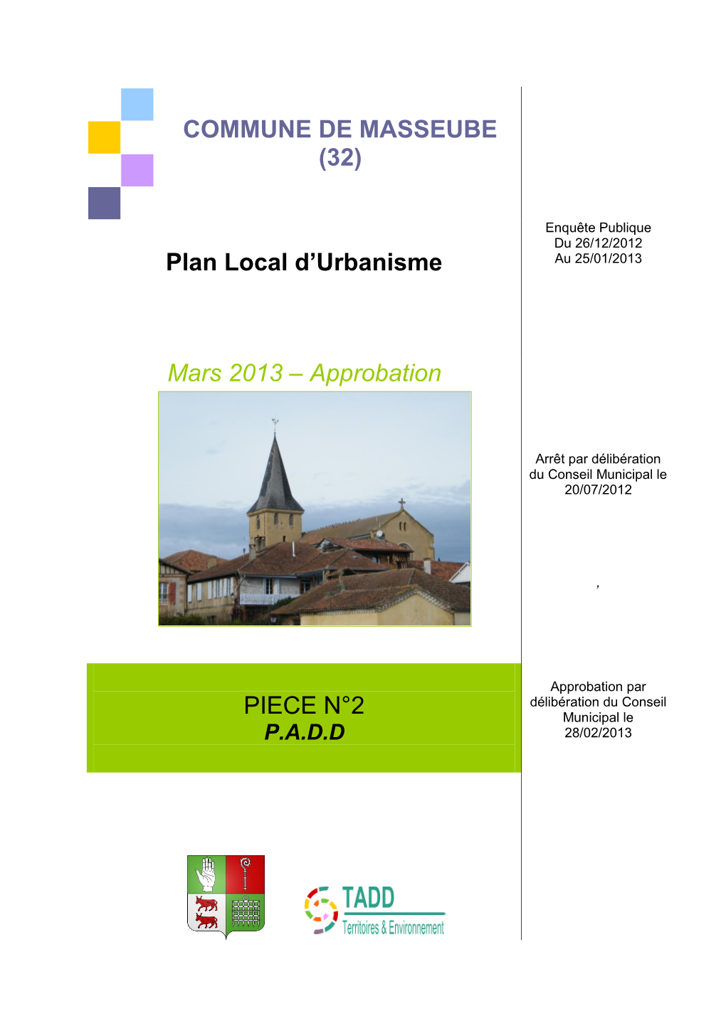 COMMUNE DE MASSEUBE (32) Plan Local D'urbanisme Mars 2013