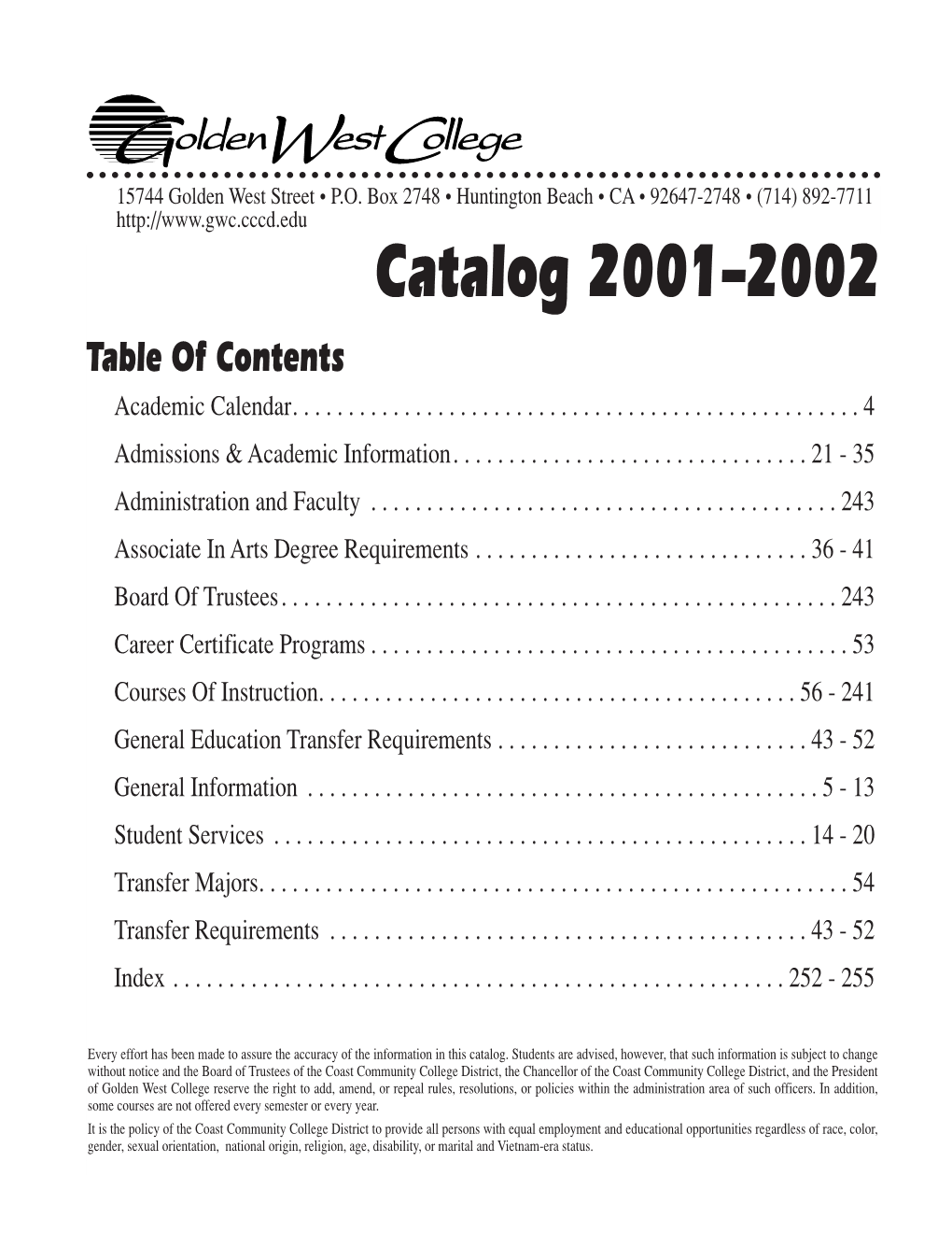 A-Table of Contents