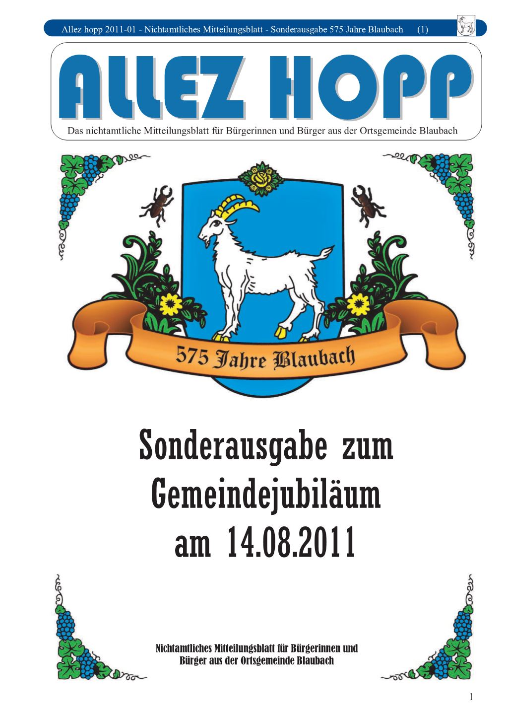 Sonderausgabe Zum Gemeindejubiläum Am 14.08.2011
