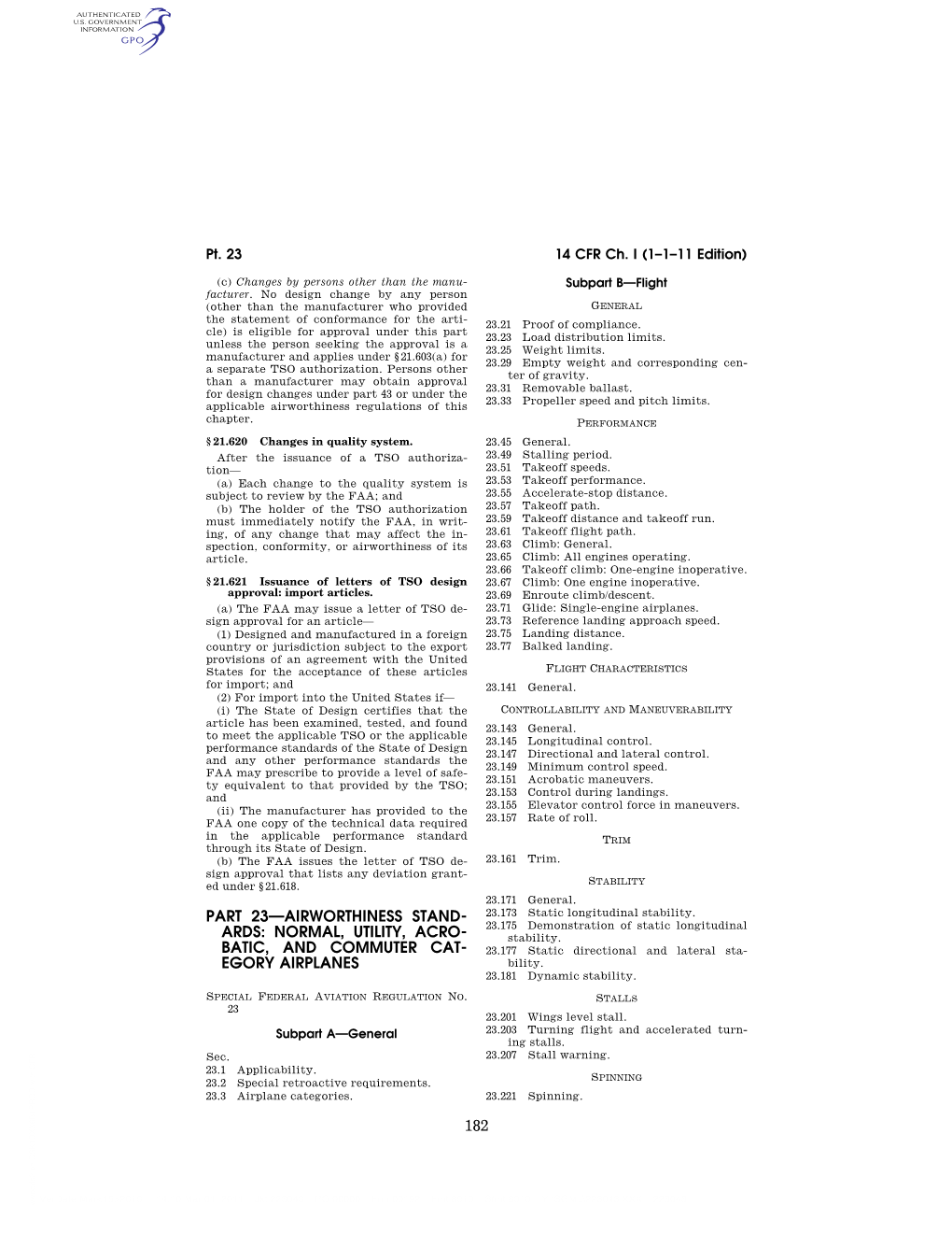 182 Part 23—Airworthiness Stand